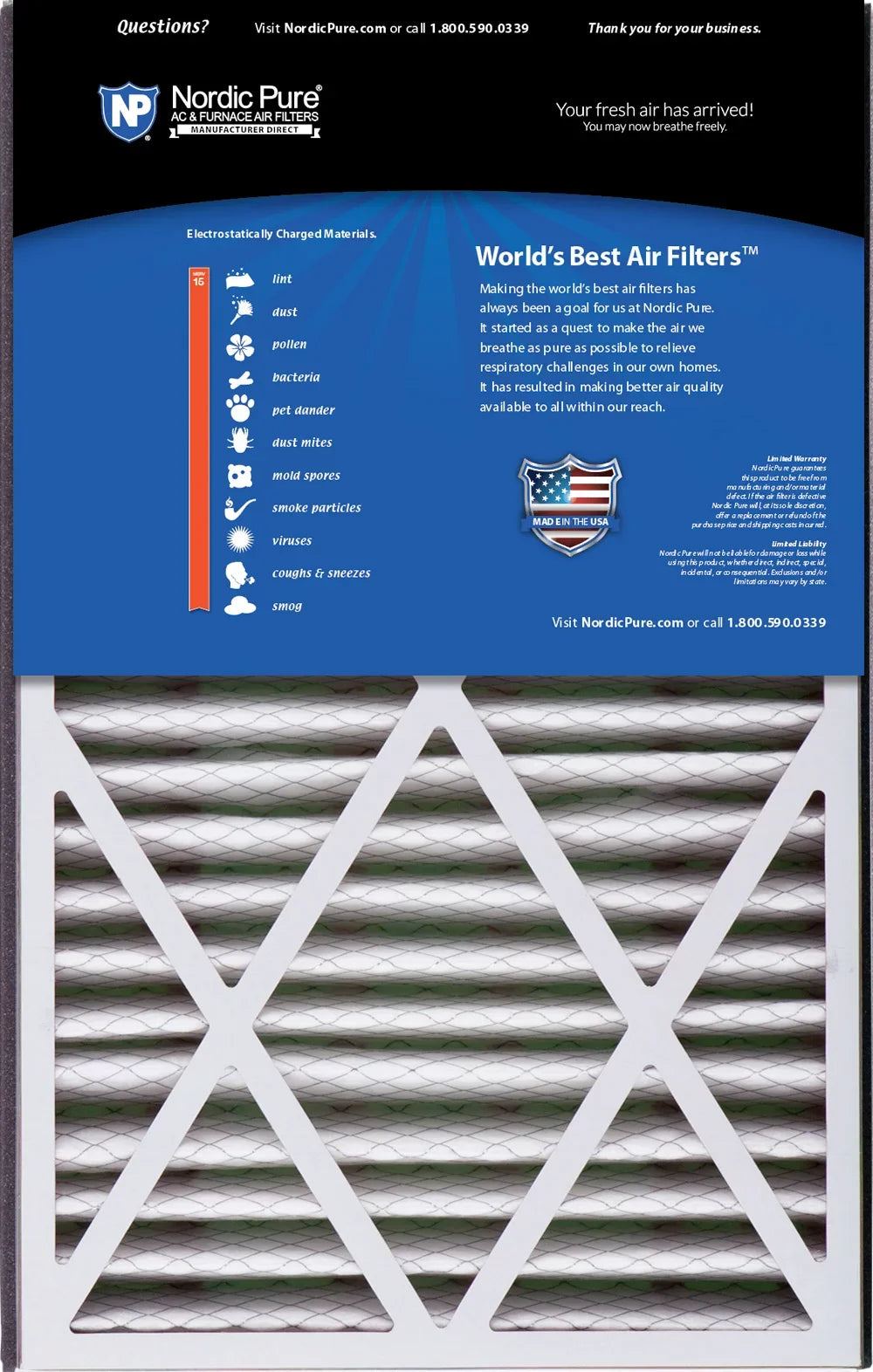 Bear 15 Air Pack Replacement MERV 266649-101 1 16x25x3 Cub Filter Air