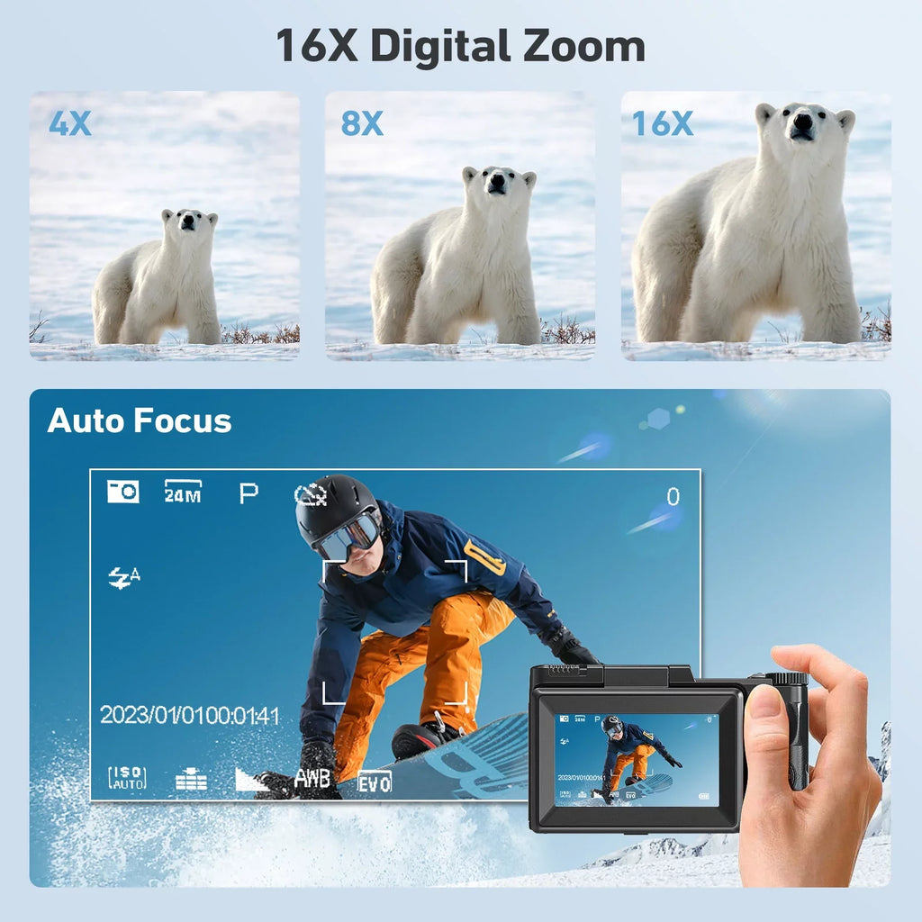 Screen Digital 16X Digital MARVUE Function Camera with Macro Camera YouTube Flash, for Zoom 180°Flip Vlogging Photography & 48MP Liftable 4K 3’’ Camera