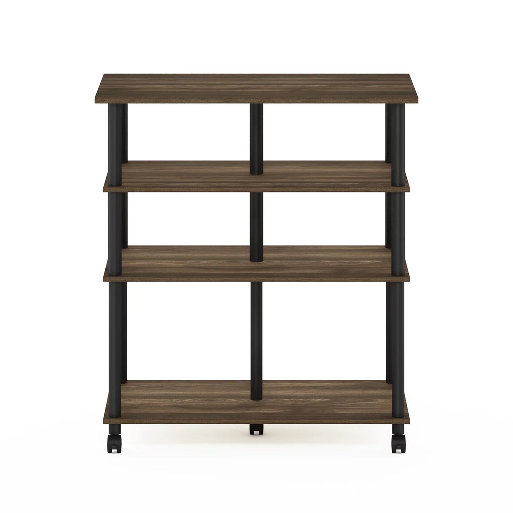 Rolling Island Walnut/Black Kitchen on Columbia wheels, Furinno Helena 4-Tier