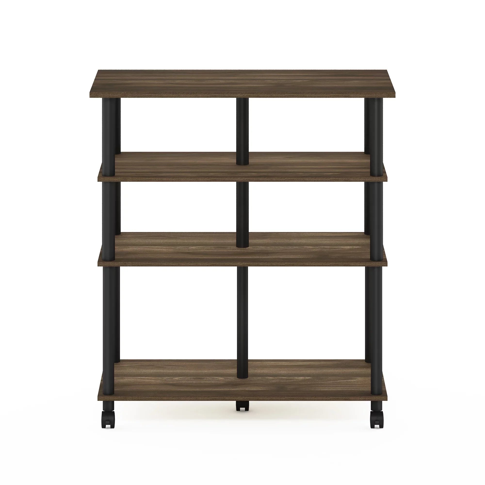 Rolling Island Walnut/Black Kitchen on Columbia wheels, Furinno Helena 4-Tier