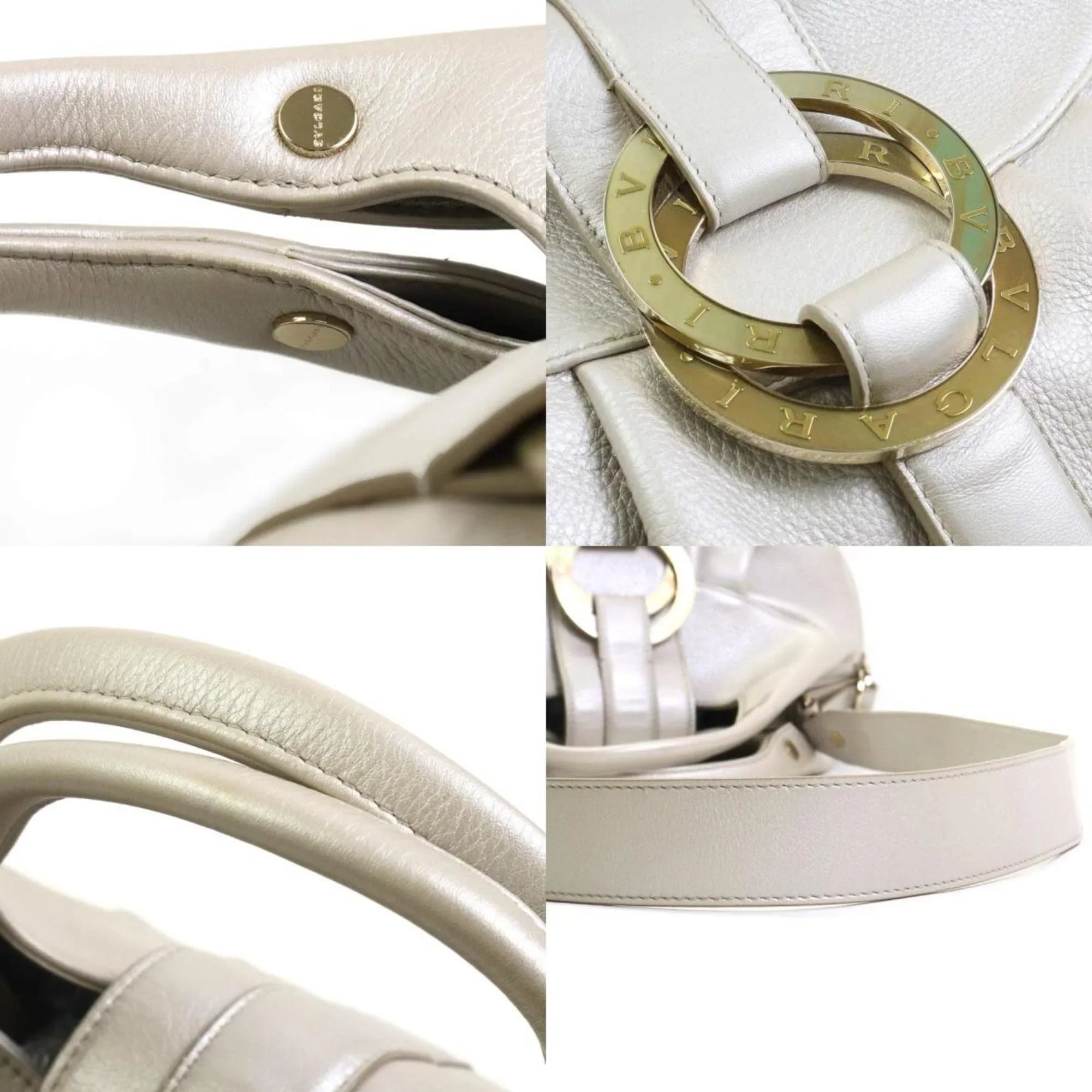 handbag gray Pre-Owned leather Bvlgari shoulder Chandra (Good) gold pearl BVLGARI bag ladies