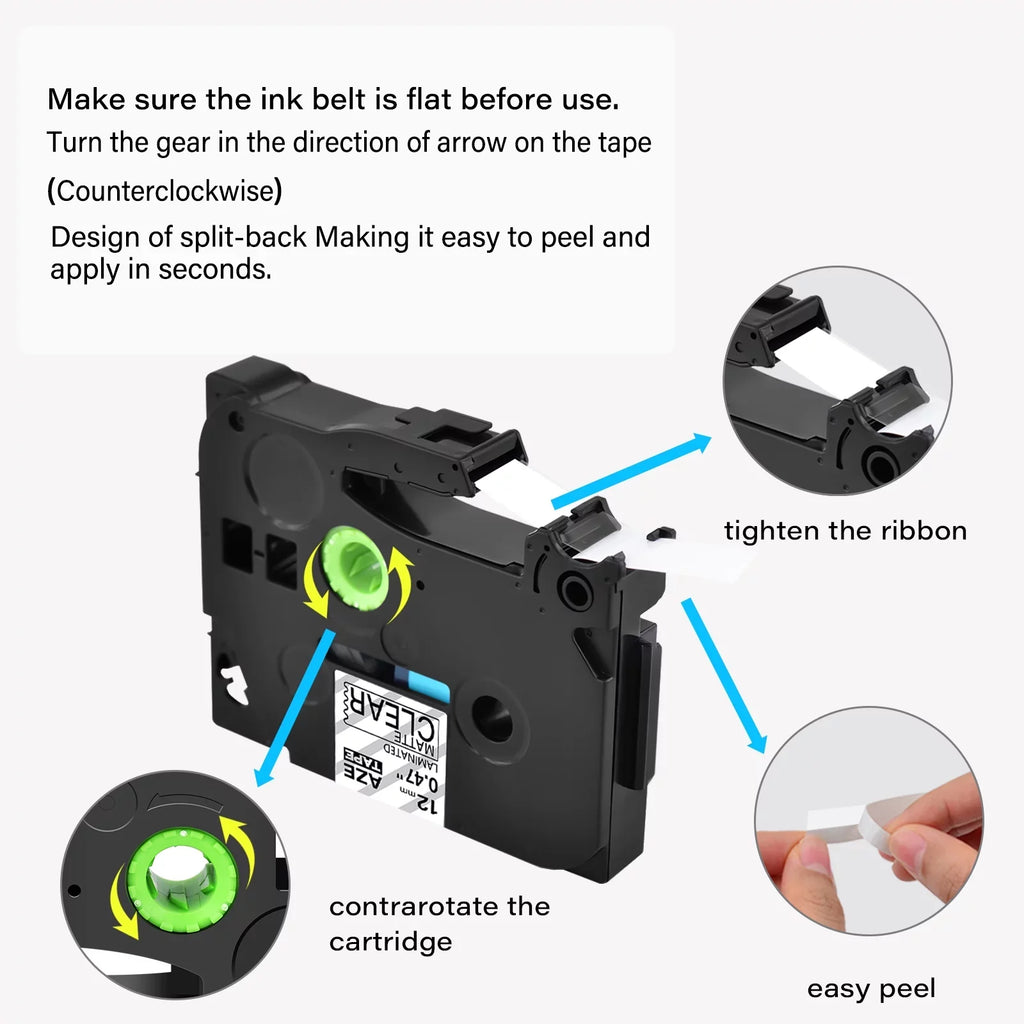 Matte for on TZ-M31 Clear Tape TZeM31 30PK Black GREENCYCLE Label Laminated TZe-M31 P-touch TZM31 Compatible 12mm 0.47" Brother