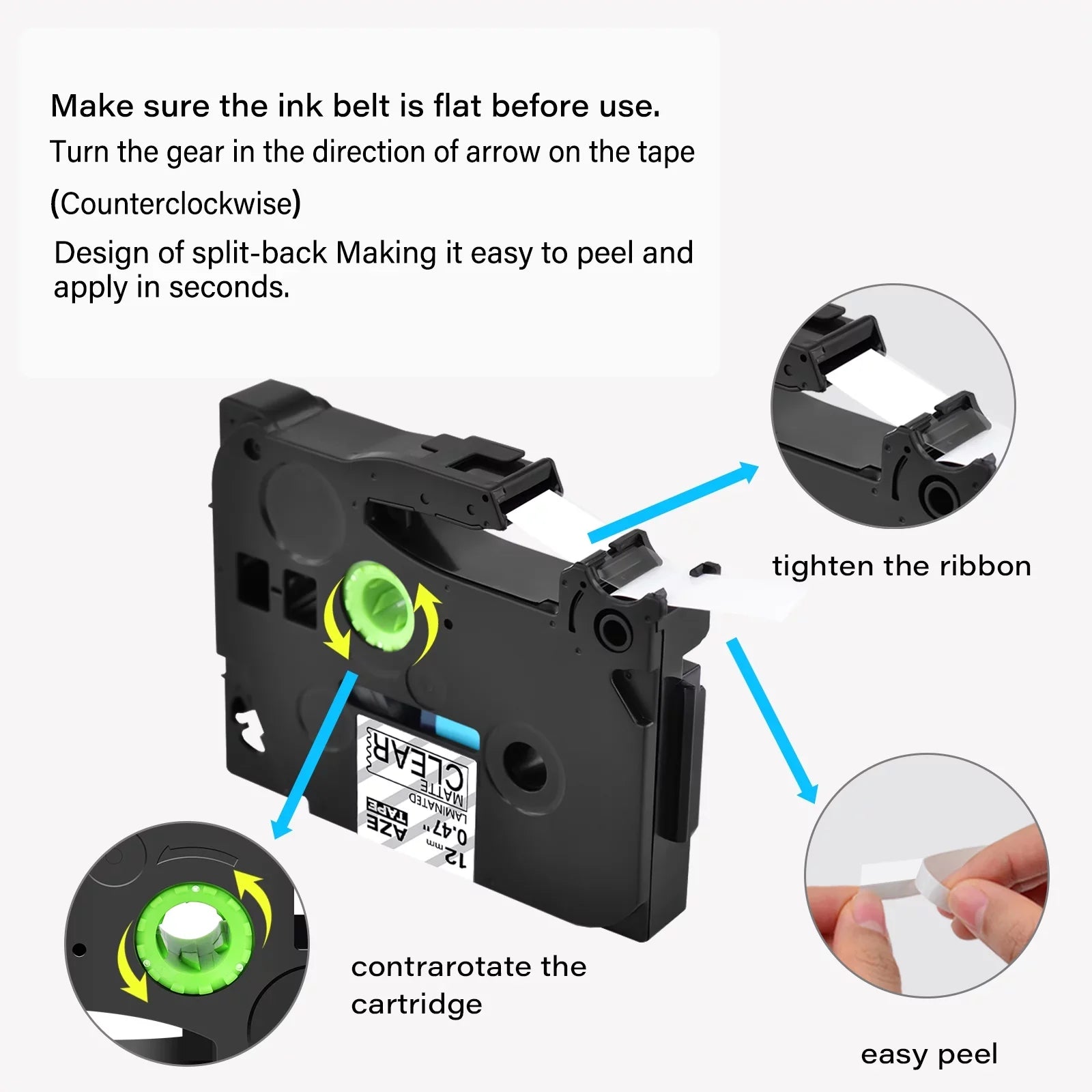 Matte for on TZ-M31 Clear Tape TZeM31 30PK Black GREENCYCLE Label Laminated TZe-M31 P-touch TZM31 Compatible 12mm 0.47" Brother