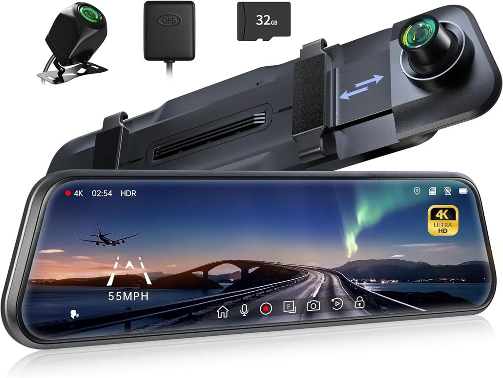 10" Front Mirror 32GB Mirror P10 Voice Cameras Dash Pelsee View Monitoring,Free and Card Cam, Rear, w/ADAS Control,Parking Driving Smart Dash Pro and Rear Assistant Memory Vision Camera BSD, Night 4K