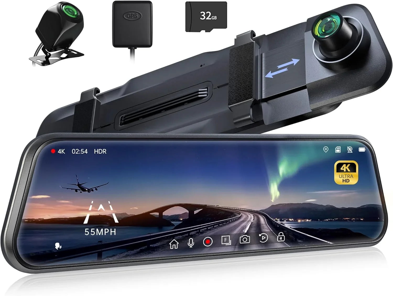 10" Front Mirror 32GB Mirror P10 Voice Cameras Dash Pelsee View Monitoring,Free and Card Cam, Rear, w/ADAS Control,Parking Driving Smart Dash Pro and Rear Assistant Memory Vision Camera BSD, Night 4K