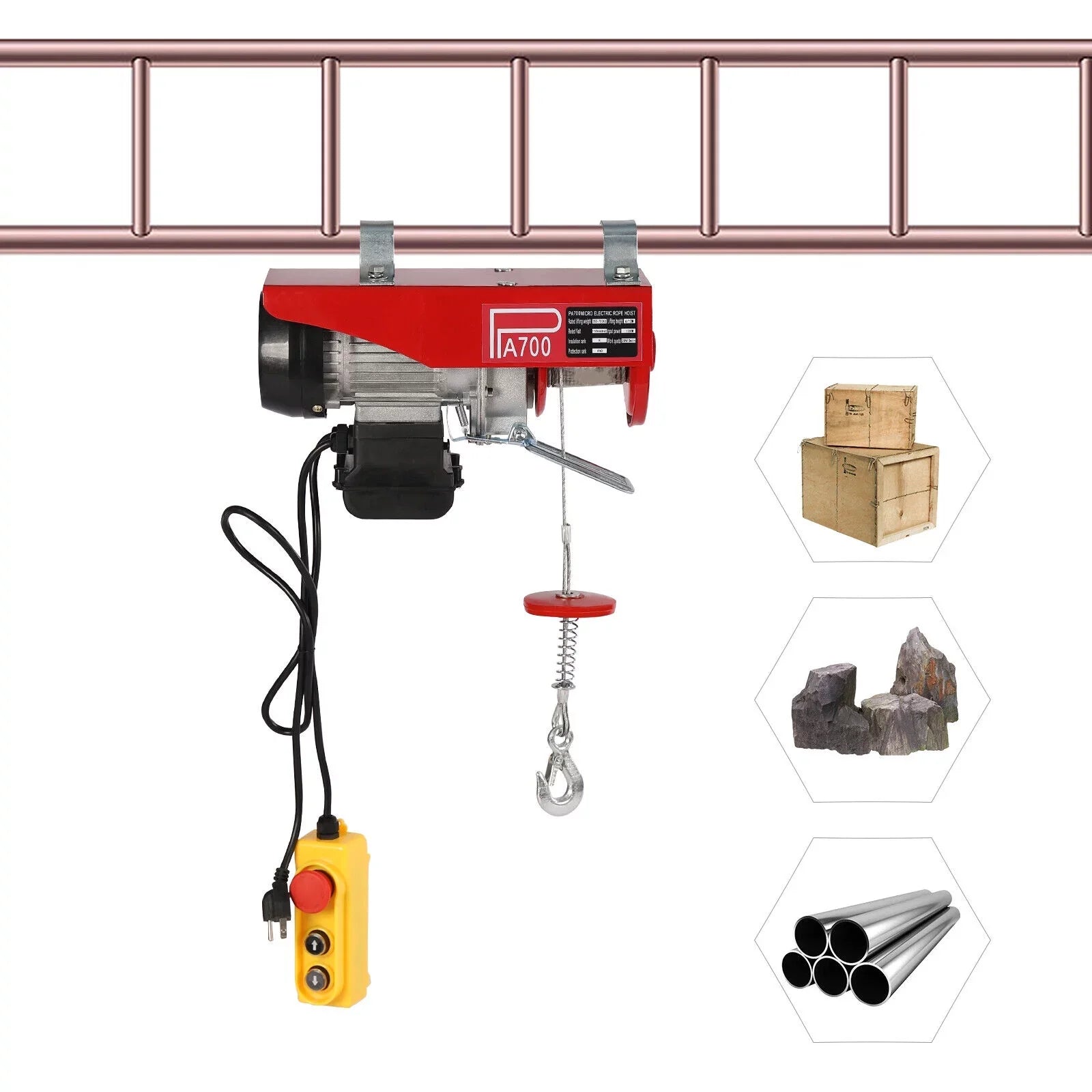 Winch Wire Control Electric 1543lbs 110V Hoist Winch Portable Remote W/ Electric