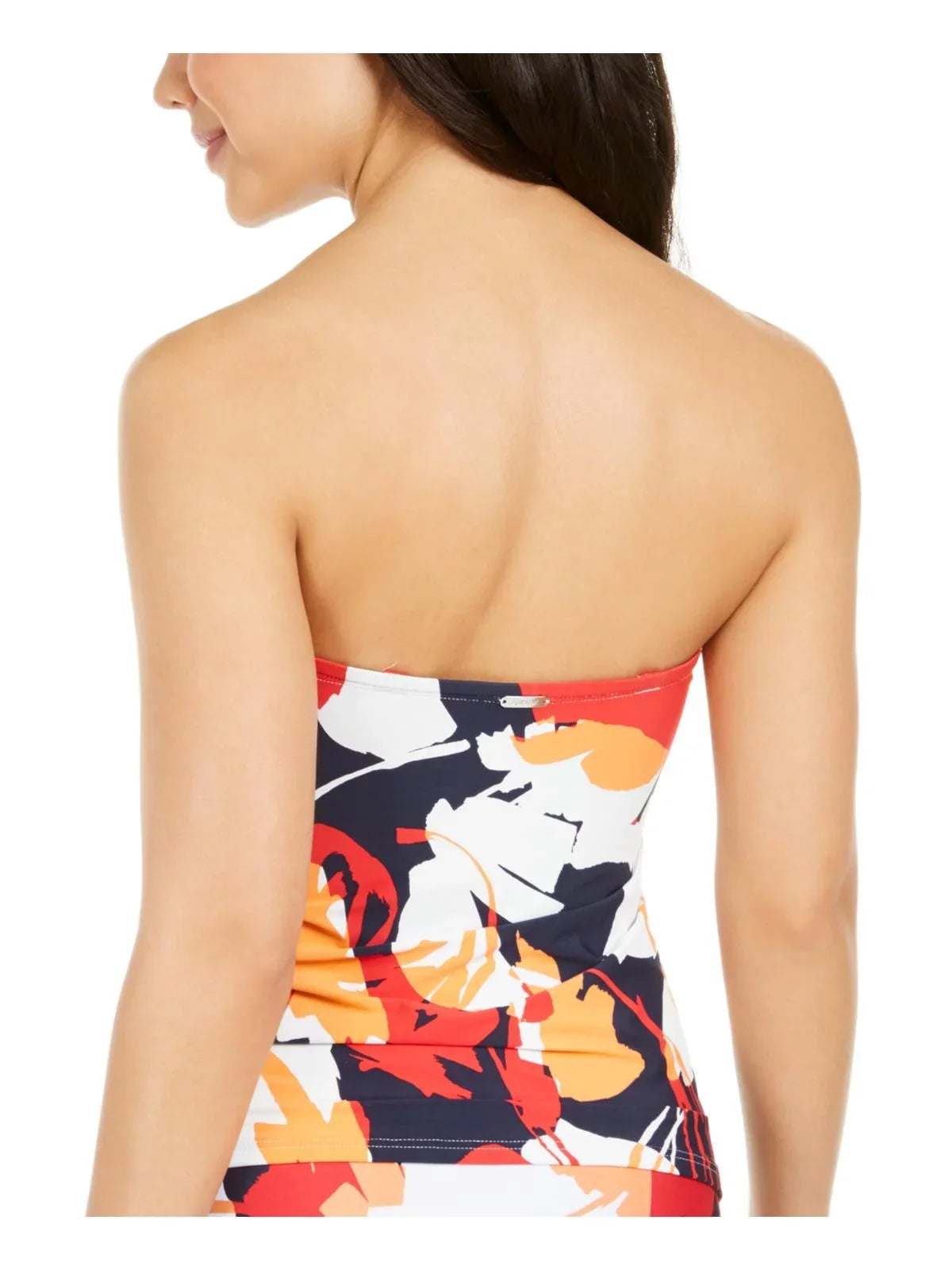 US Printed DKNY X-Small FLORAL Tie-Front Top, Strapless HERITAGE NAVY Tankini