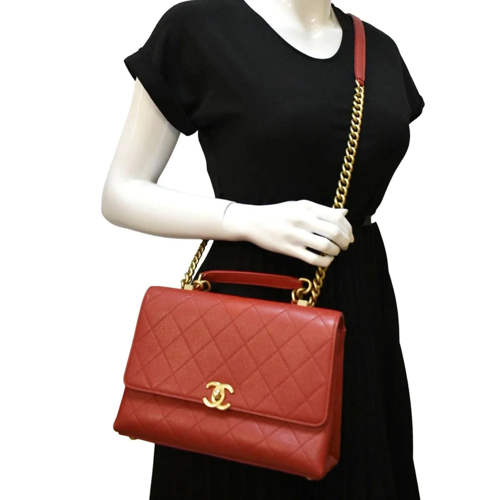 Bag CHANEL Caviar Crossbody Red Pre-Owned Chic Leather Small Stitched Quilted Flap Affinity