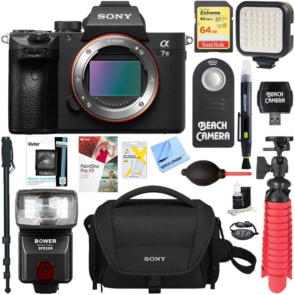 a7III Memory Mirrorless Camera Sony 64GB a7III Interchangeable Lens Frame Bundle & Flash + 24.2MP Body Full Accessory