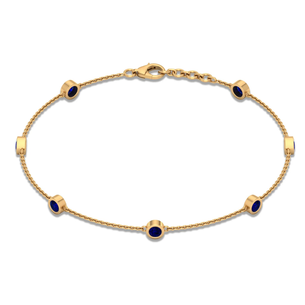 Grade, - Gold, Lab Women inches Yellow Created CT - 1 Blue Bracelet AAAA For Station Chain Sapphire 14K 7.5