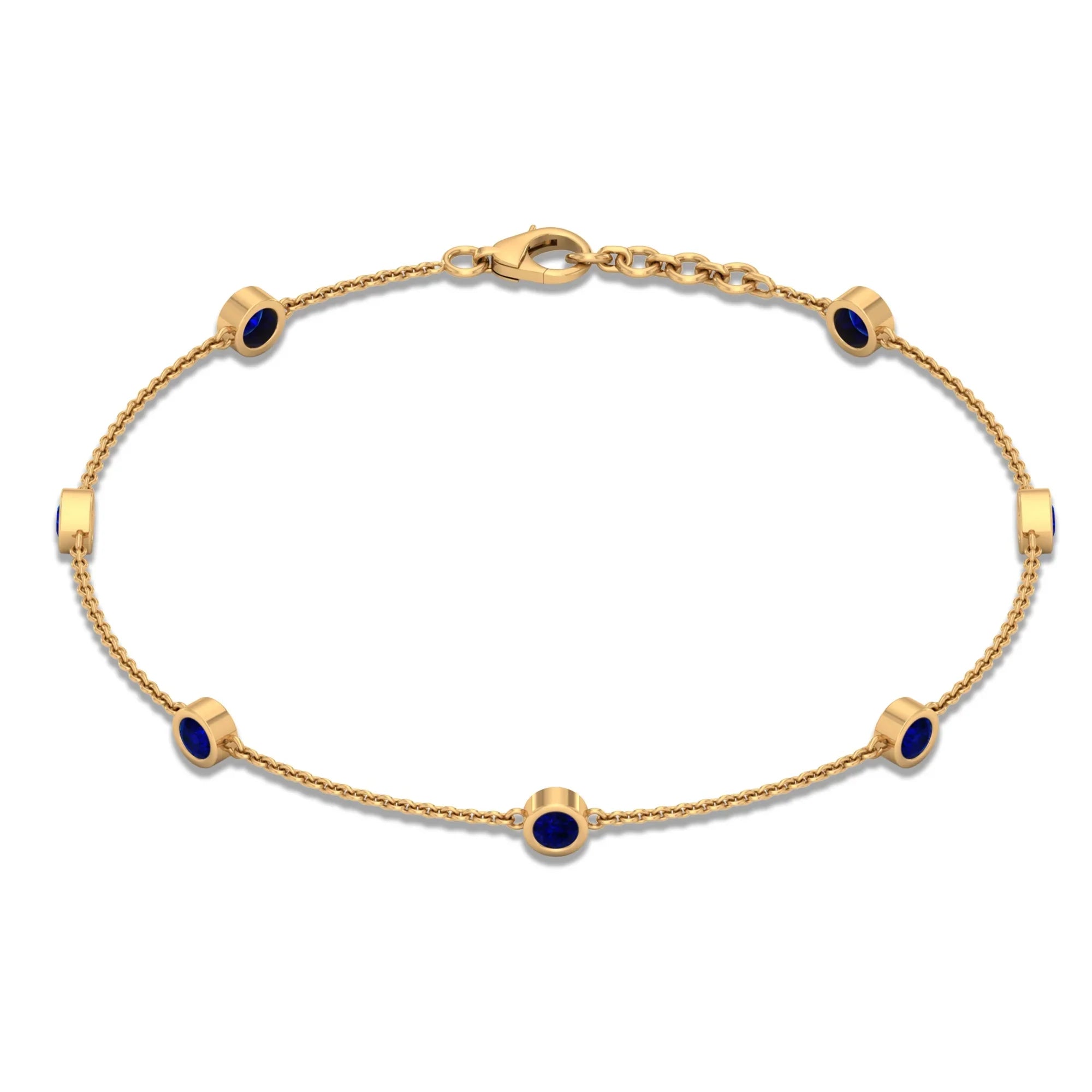 Grade, - Gold, Lab Women inches Yellow Created CT - 1 Blue Bracelet AAAA For Station Chain Sapphire 14K 7.5
