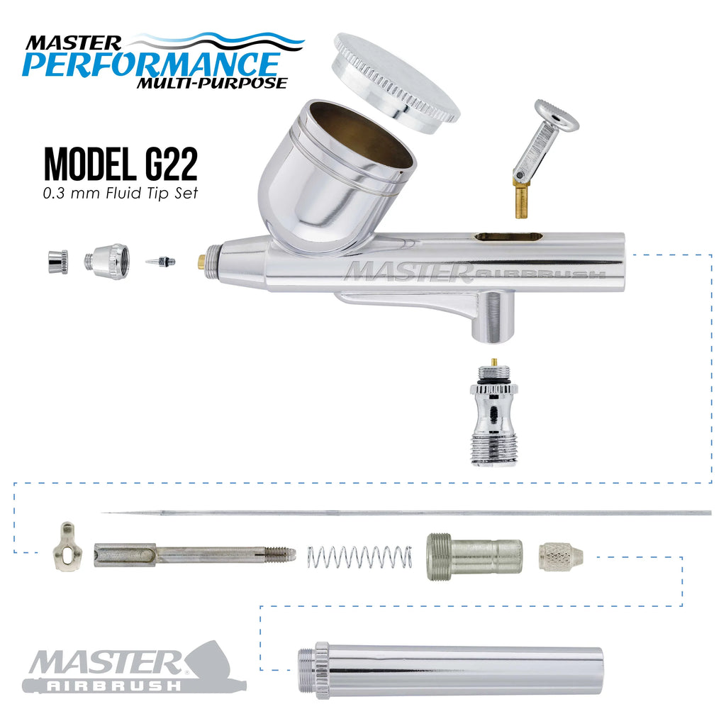System with Airbrush Kit Gravity 0.3 Set with Air Dual a mm Compressor Master G22 Dual-Action Airbrush Feed Fan Tip