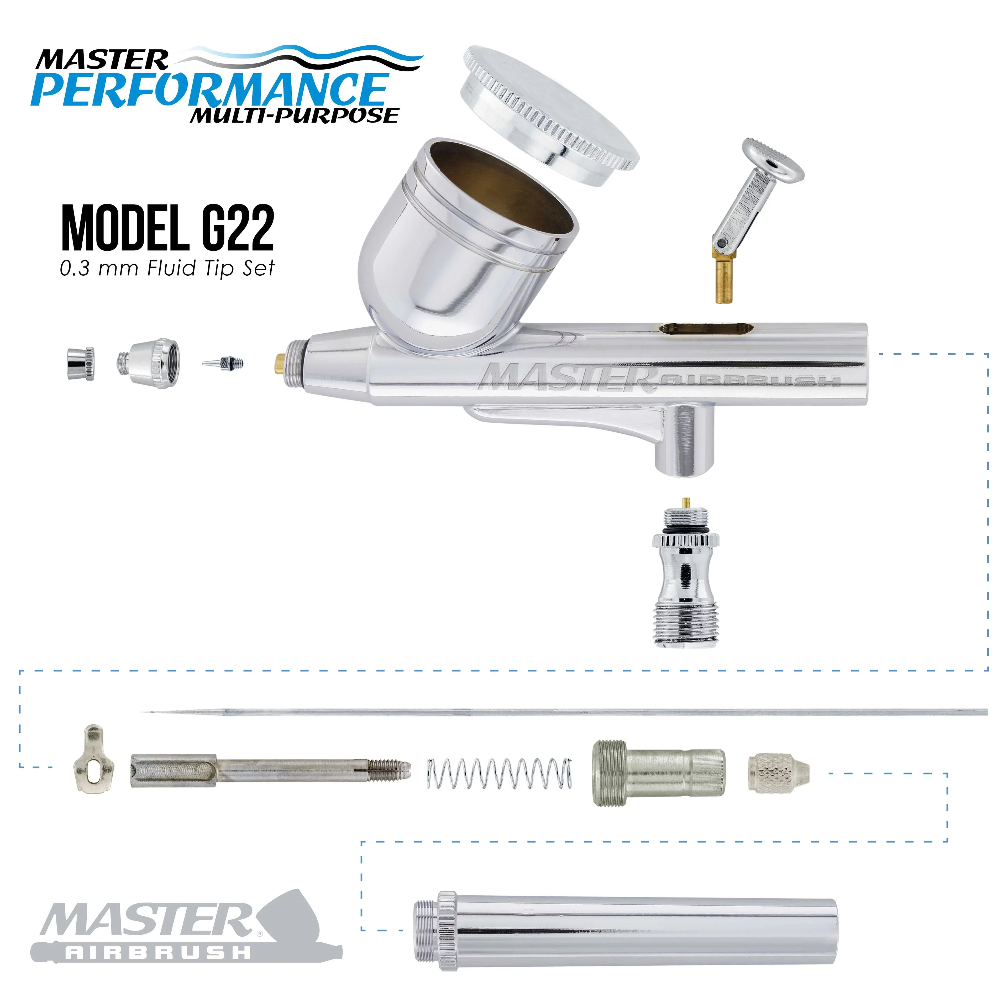 System with Airbrush Kit Gravity 0.3 Set with Air Dual a mm Compressor Master G22 Dual-Action Airbrush Feed Fan Tip