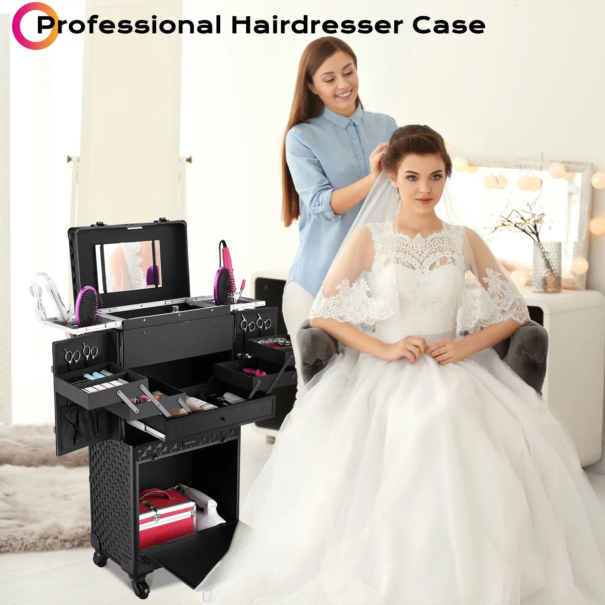 Cosmetic Salon Rolling Byootique Organizer Stylist Case Hair Trolley Makeup