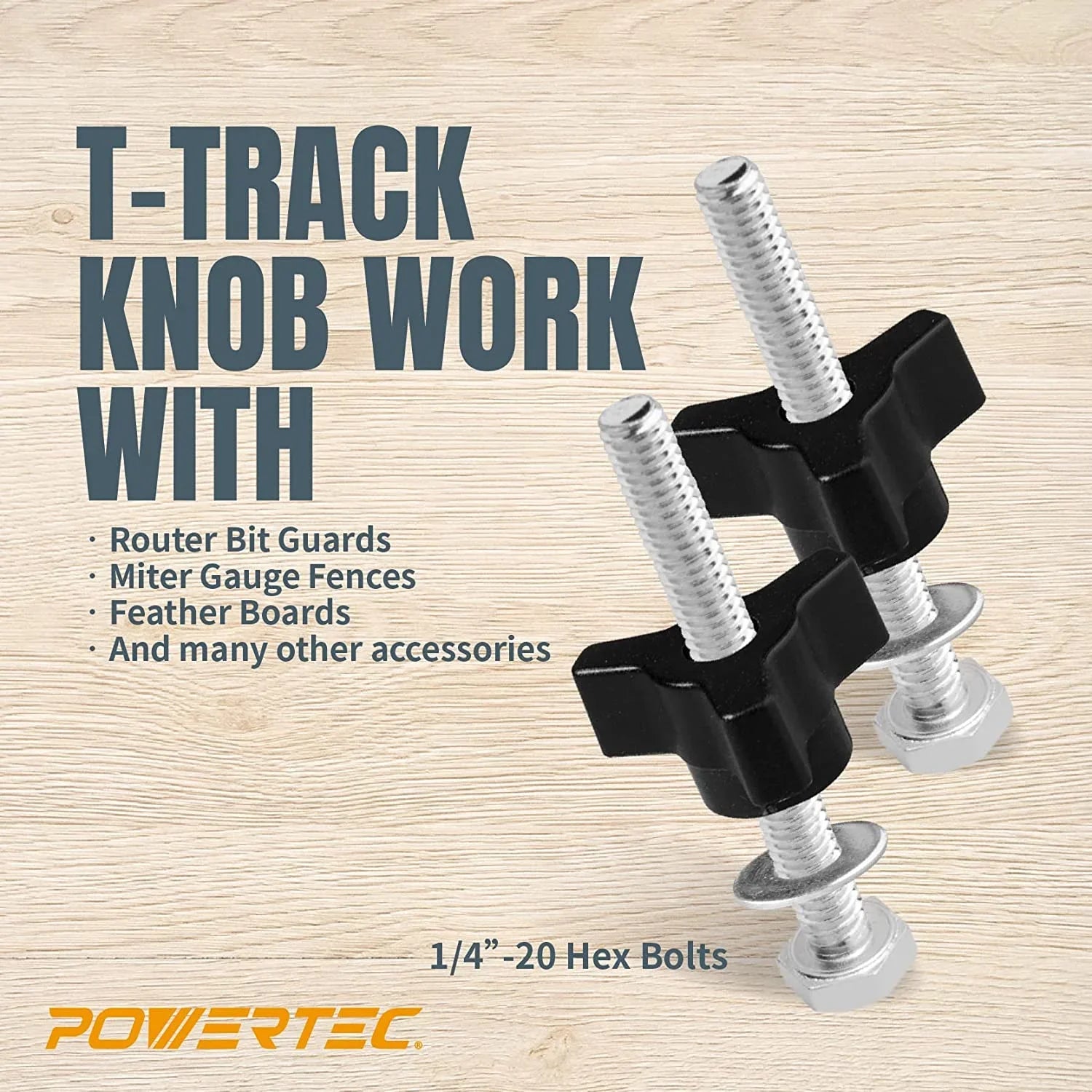 of Track Woodworking Track Clamps, POWERTEC T (Set 1-1/2" Jigs and Washers, Down 1/4-20 Fixtures Knob w/Hold Down Bolts Kit, for 2x5-1/2" and L T 10) Clamps, Hold Track Hex Accessories T x Kit (71846)