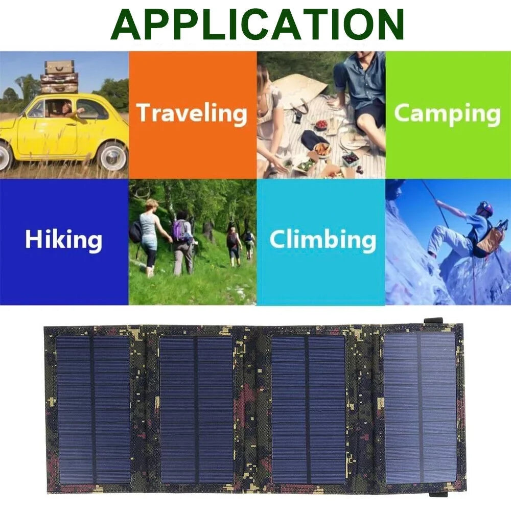 80W Bank Panel Outdoor Solar Camping Paddsun Phone Power Hiking Folding USB Charger