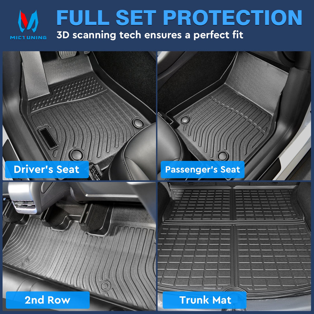 Custom MICTUNING Model Black All Tesla Compatible Liner Weather Y Trunk Non-Toxic, Non-Slip with Waterproof Seat TPE Mat 1st, 2021-2023, Fit, Protection Mats & 2nd 5 Set Floor Row