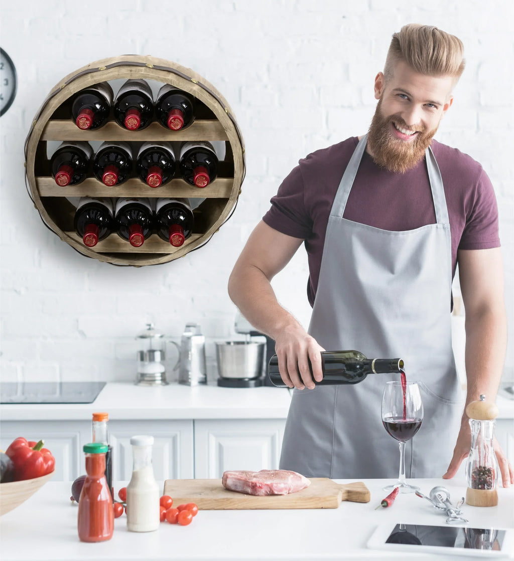 Wood Global Wall Rack Natural Wine Mounted Barrell Cota