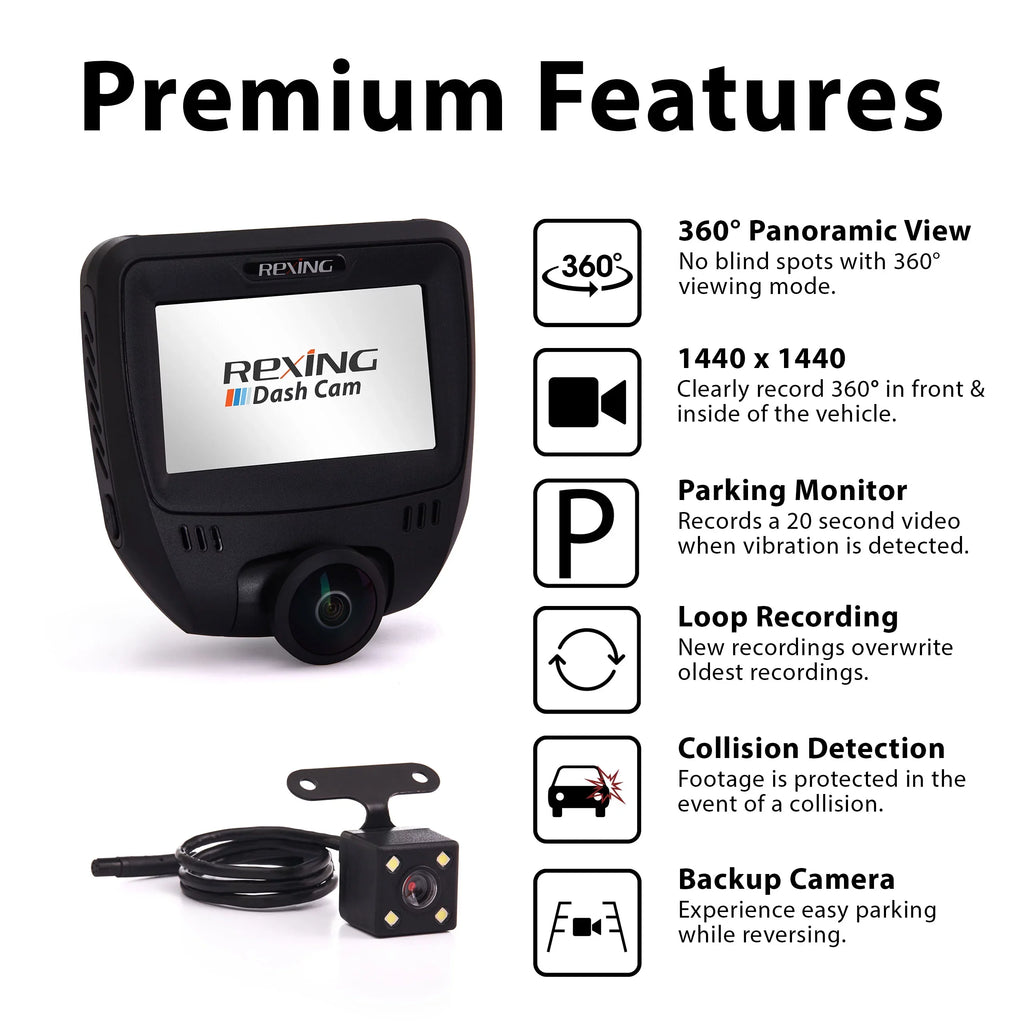 Cam V360 Front Rear Degree 360 Rexing and Dash