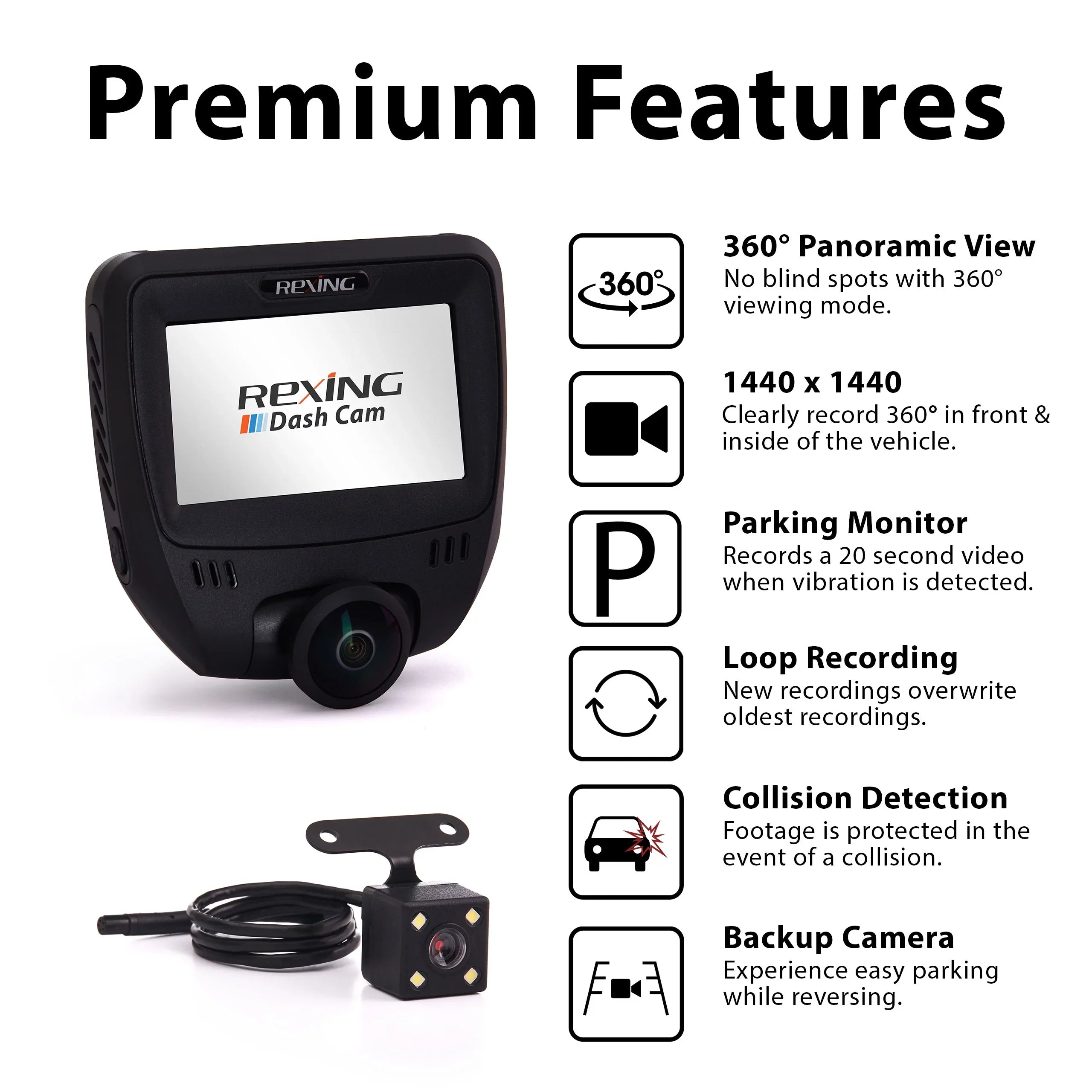 Cam V360 Front Rear Degree 360 Rexing and Dash