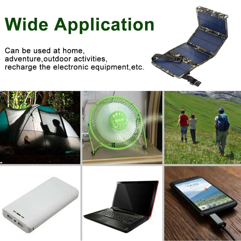 80W Bank Panel Outdoor Solar Camping Paddsun Phone Power Hiking Folding USB Charger