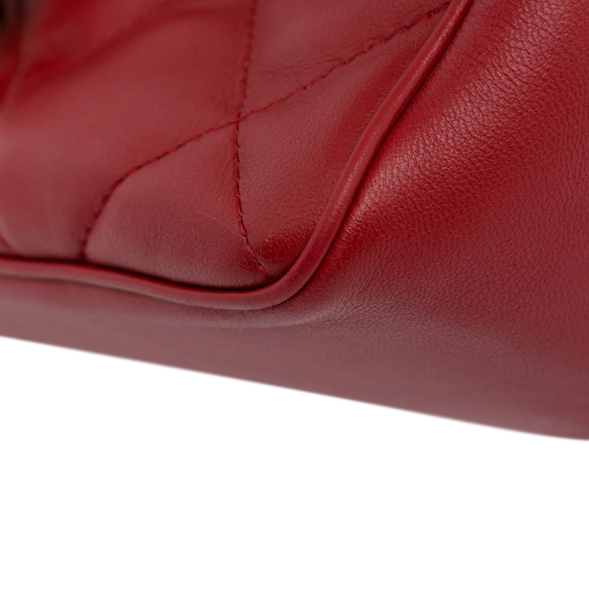 Bag Satchel Unisex Easy Pre-Owned Lambskin Carry (Good) Flap Authenticated Small Leather Chanel Red
