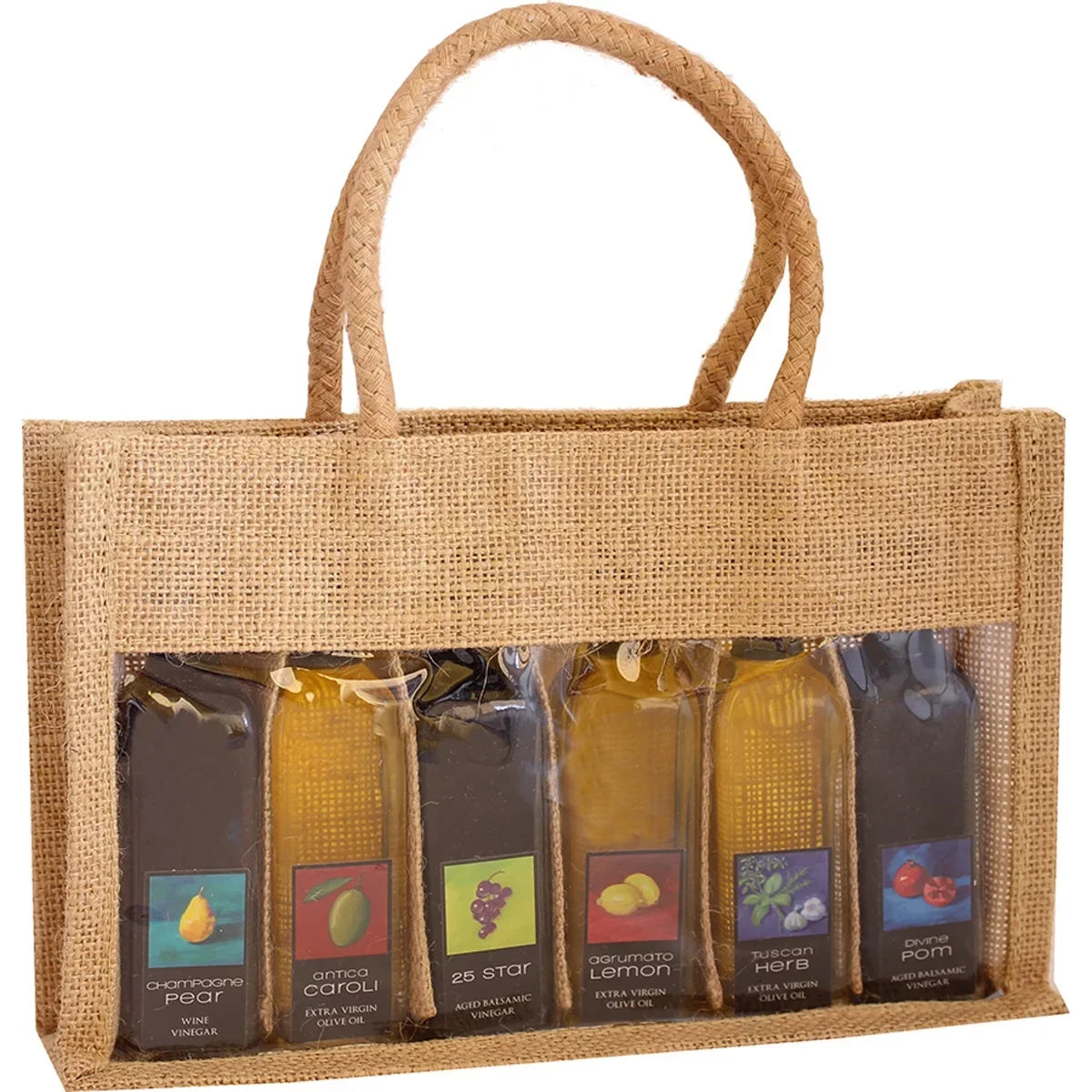 OJ6 Brown 10" GC Home Bottle Natural Olive 6 Sample Jute & Sampler Oil Garden Bags