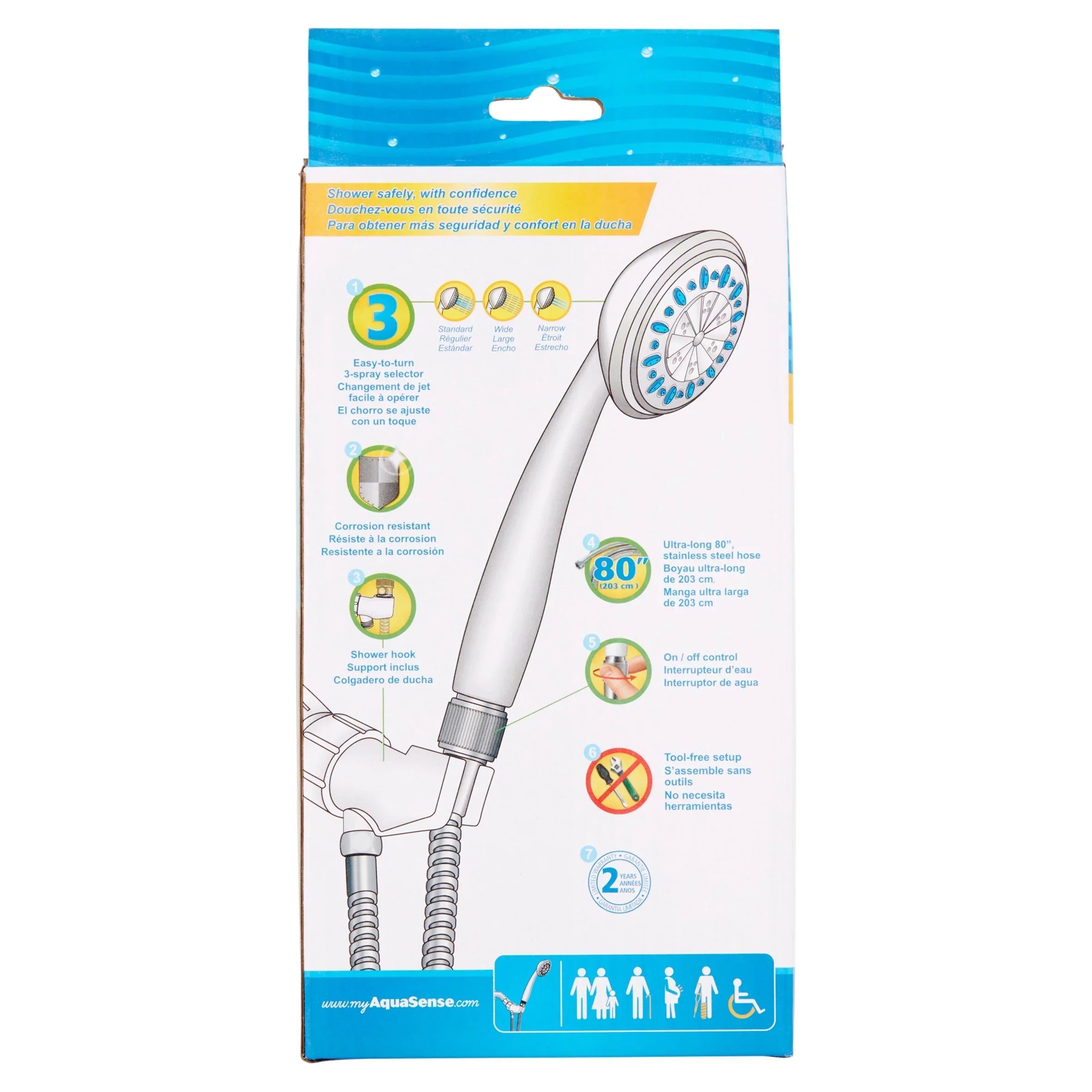 Head Steel Handheld Shower Hose, Setting with Stainless White Ultra-Long AquaSense 3