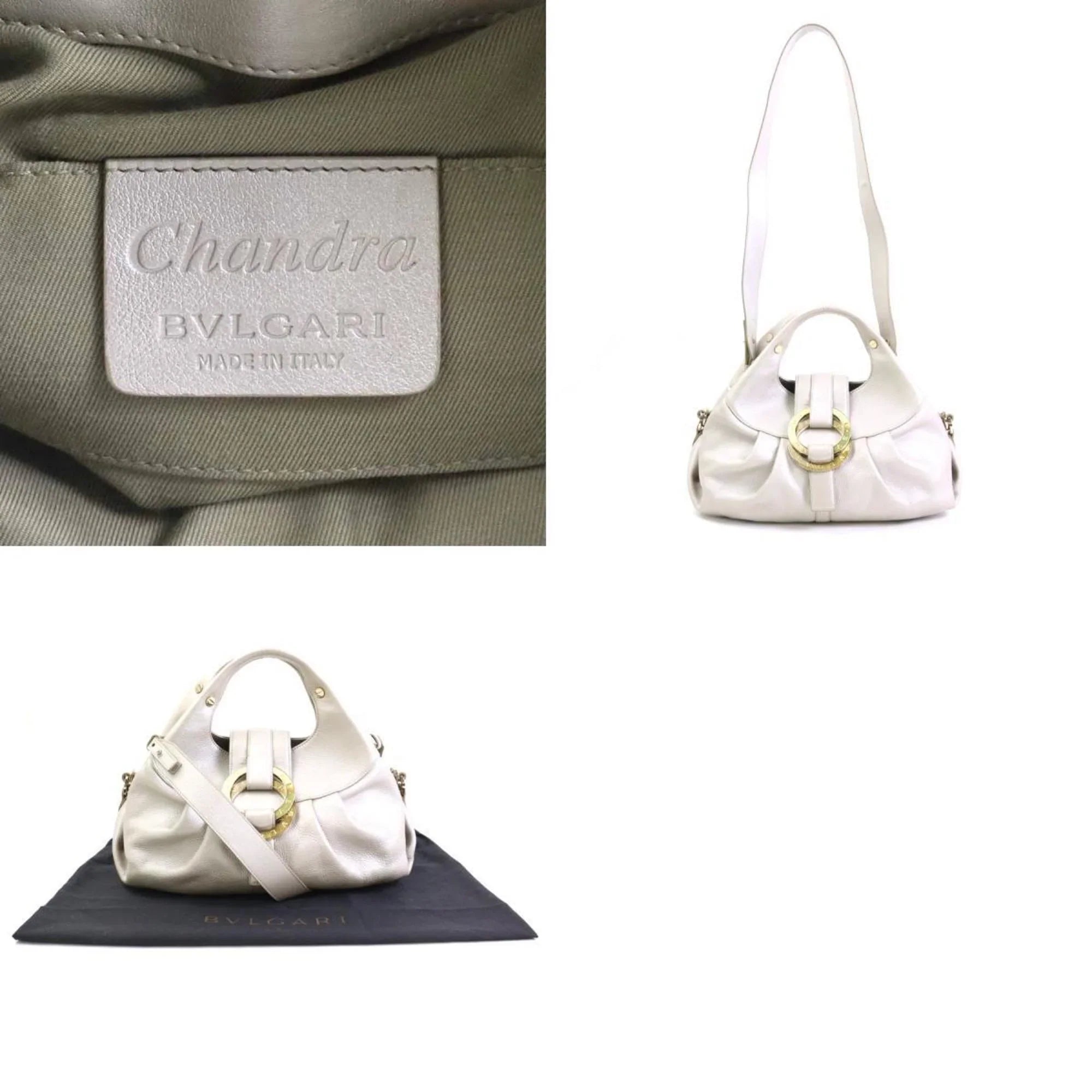 handbag gray Pre-Owned leather Bvlgari shoulder Chandra (Good) gold pearl BVLGARI bag ladies