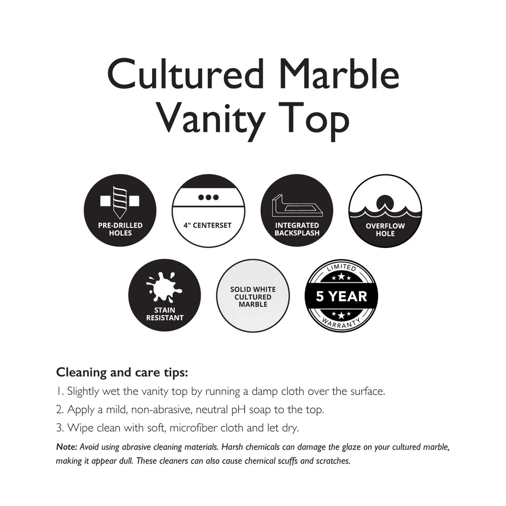 Top House Rectangle Mount Double Bowl 61-inch Integrated Marble Cultured Camilla Solid Design Vanity White 557678-WHT Centerset Backsplash, with