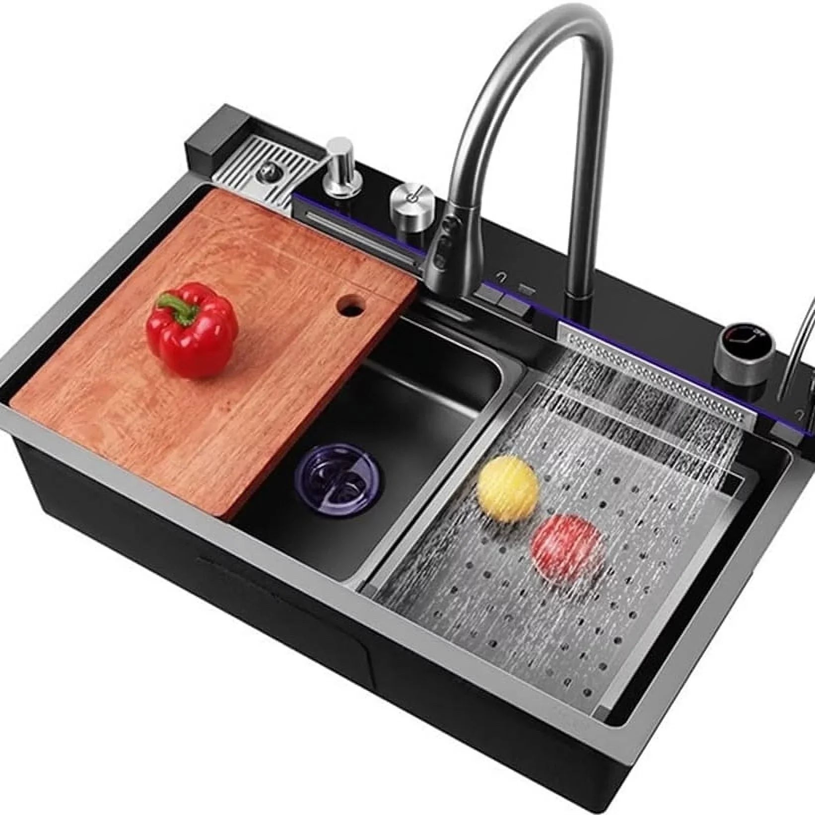 Flying Rain SinkIntegrated Tap Sink Waterfall Set Pull-Out with Household Nano Black INCH 29.5 Sink