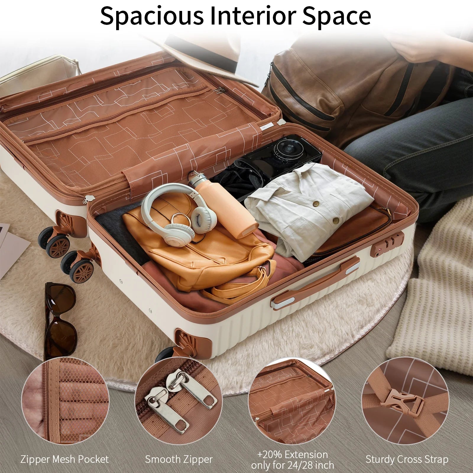 Suitcases Travel Hard Men Expandable with Shell Spinner Suitcase Luggage ABS 4 16''20''24''28'' With for TSA Women Packing Piece Cubes, Wheels 4 Lightweight Lock, Luggage Set Set,