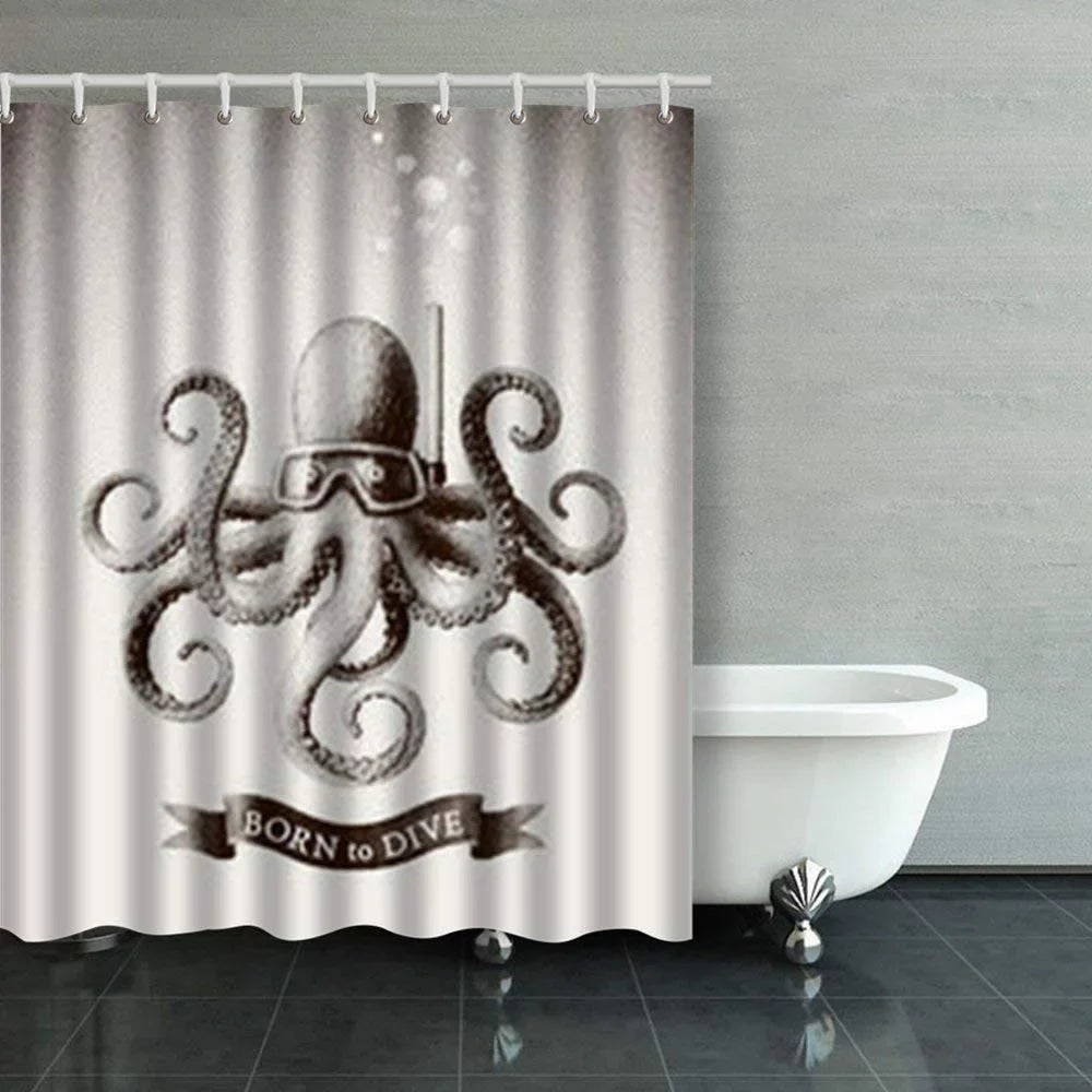 Diving Bathroom Water Curtains Mask Octopus Shower Wearing Curtain Libin Scuba Under 60x72 Inch Vintage