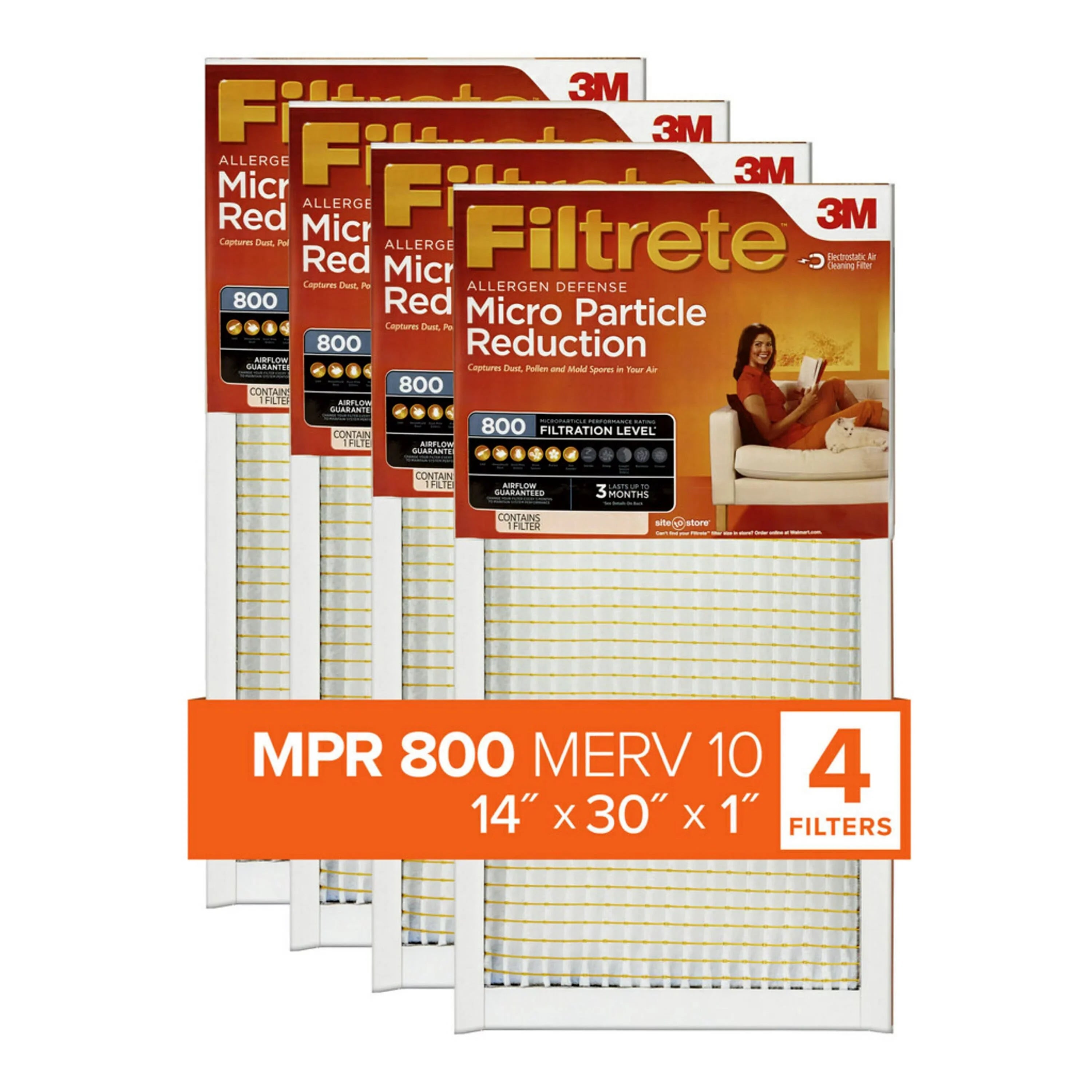 MPR Micro 800 Particle Filter, Reduction, 4 14x30x1 10, Air MERV Filtrete Filters