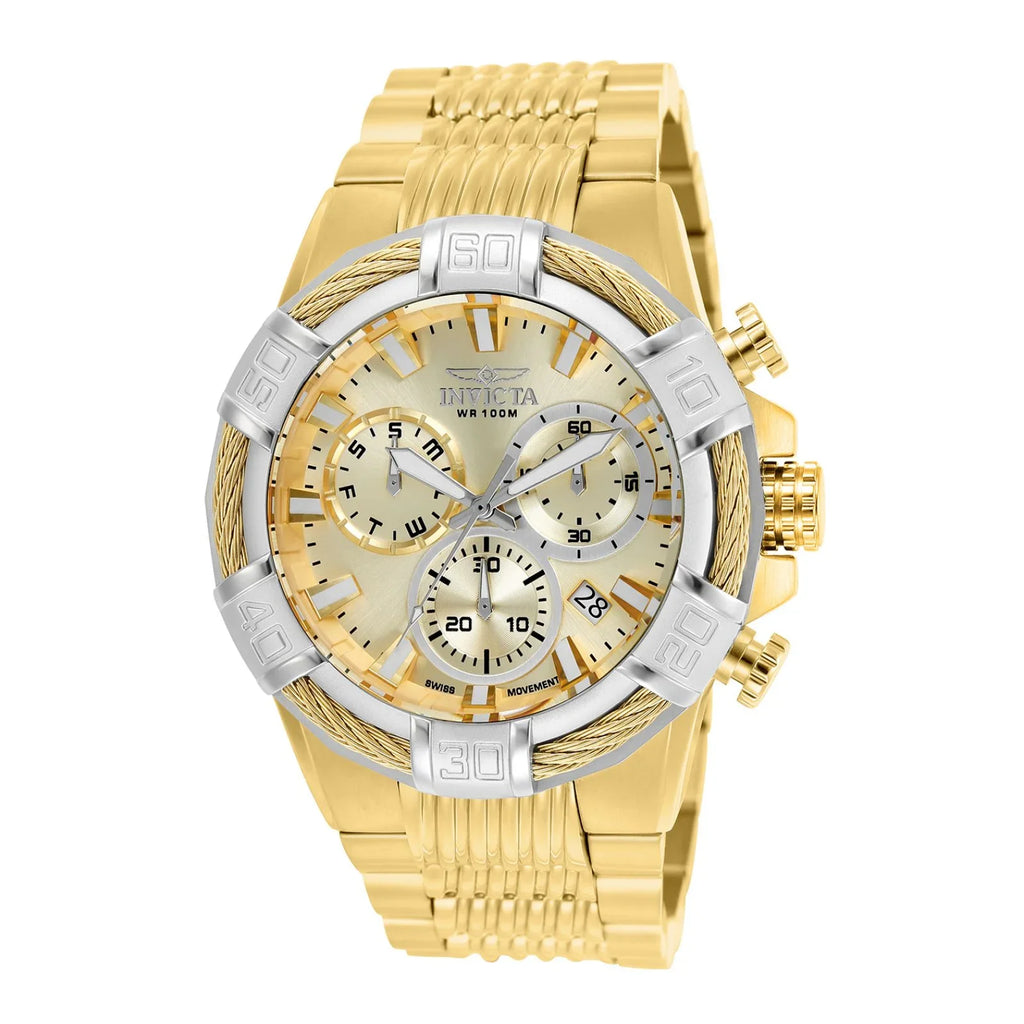 Case BOLT Watch Crystal & Men's Steel Gold-Tone 25868 Bracelet Analog Flame-Fusion Quartz