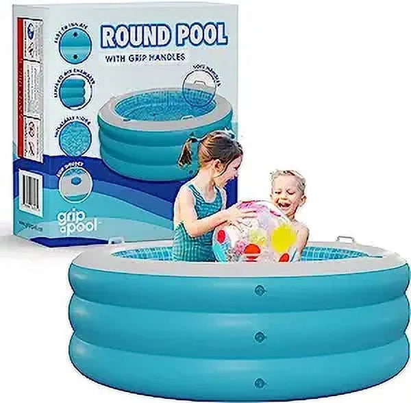 Kiddie Kids Kid Grip Swimming 8+ Round Ages Padded Inflatable Large and Blow Adults 5 Up Drain Perfect Pool with Round for 4 with 60"x22" 6 7 Floor and Handle Pool - Bars