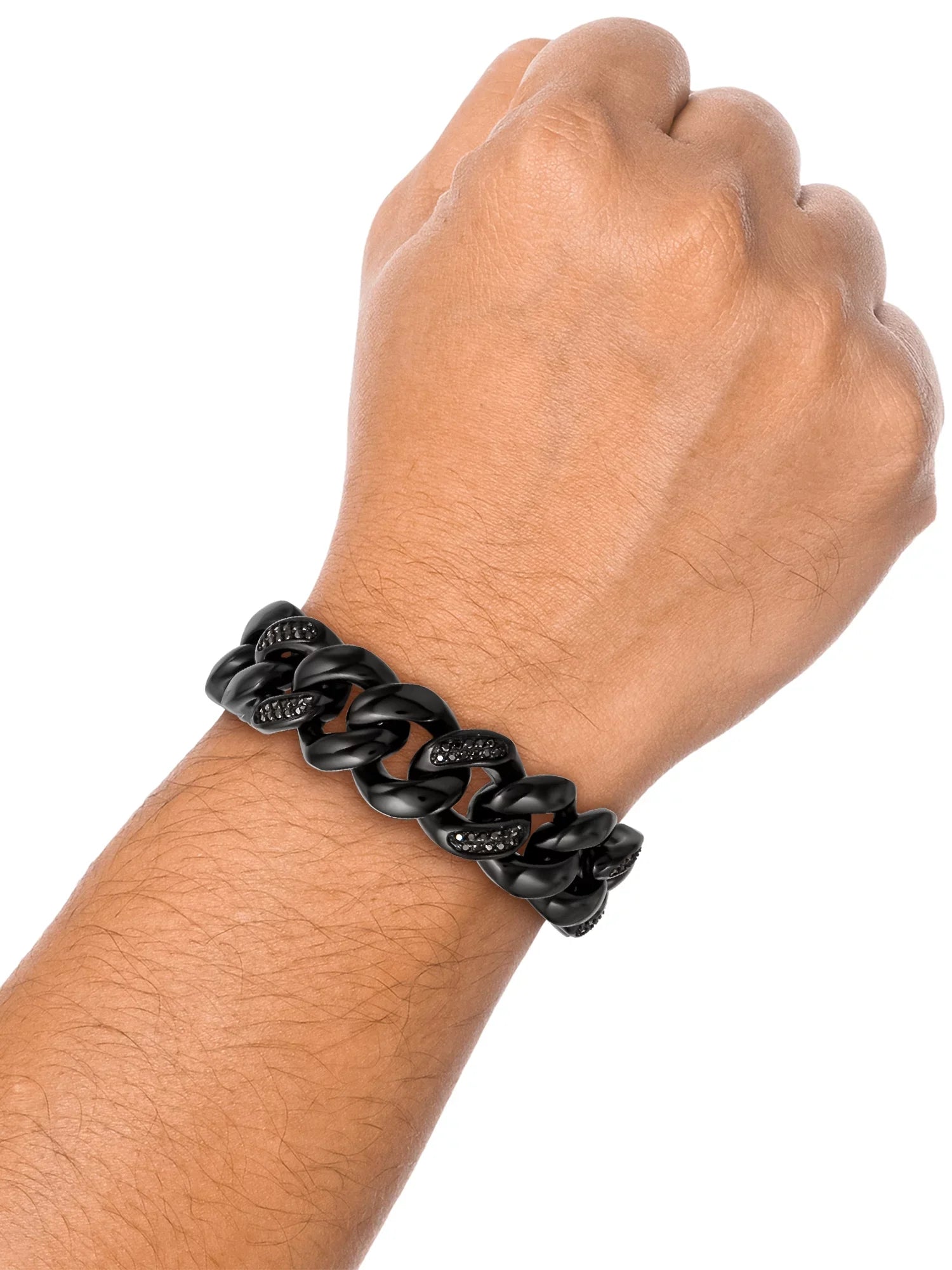 Stainless Simulated Steel Bracelet Curb Diamond O'Neal Black Plated Men's IP Shaquille