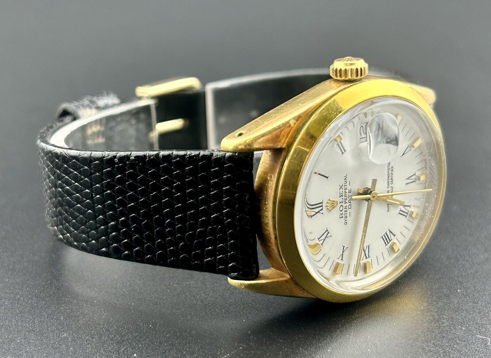 White Gold Dial Vintage Men's Watch Shell Perpetual 15505 Date 34mm Rolex Oyster