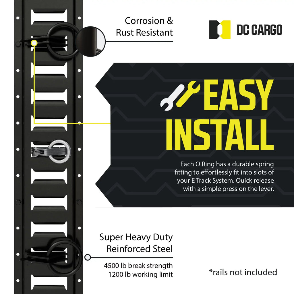 to Track Steel, O E Ring in Cargo E-Track "20 Trailer, Rails Truck, Loads Tie-Down ETrack Tie Van, Pickup" System Anchors Fittings, Down Spring w/ Enclosed/Flatbed TieDown