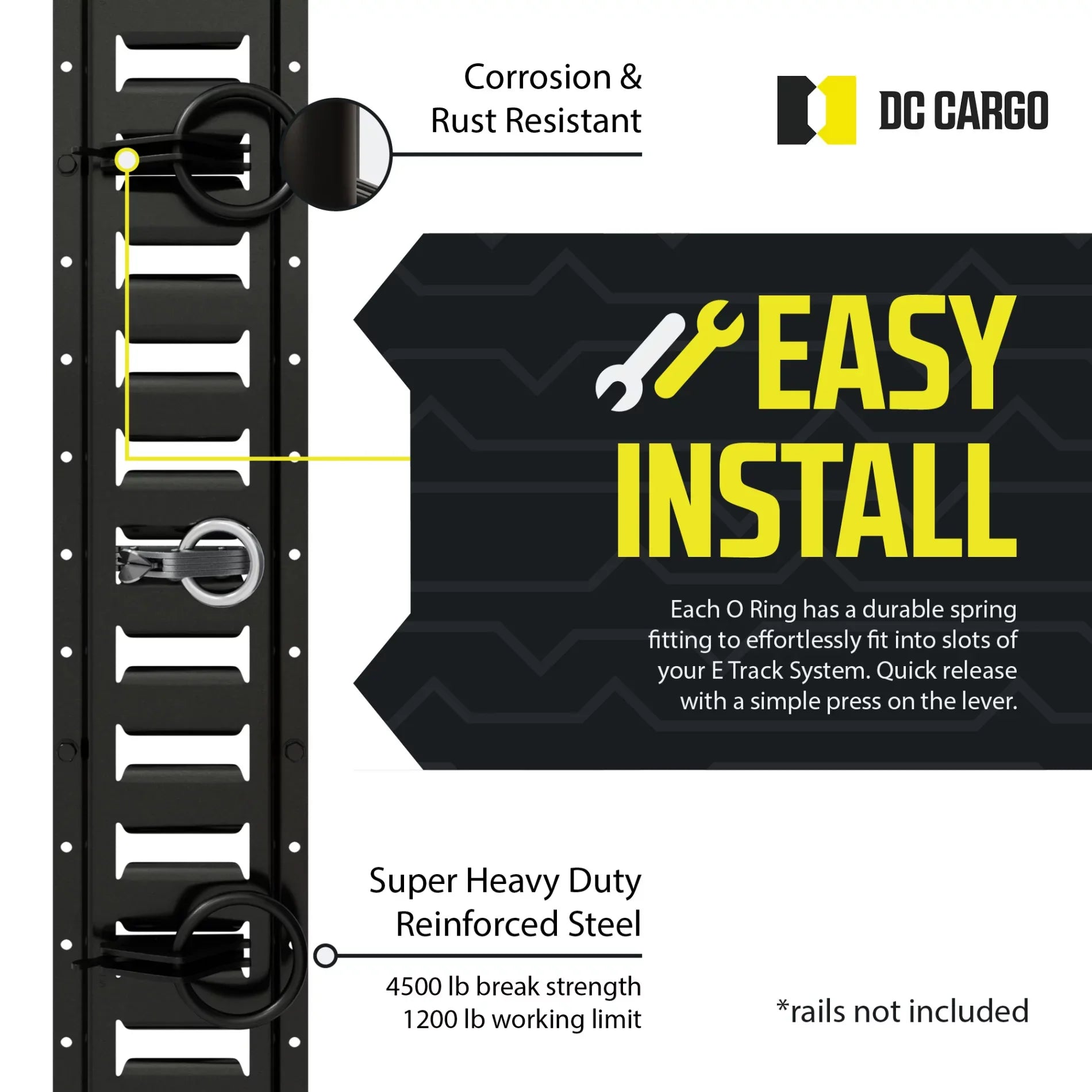 to Track Steel, O E Ring in Cargo E-Track "20 Trailer, Rails Truck, Loads Tie-Down ETrack Tie Van, Pickup" System Anchors Fittings, Down Spring w/ Enclosed/Flatbed TieDown