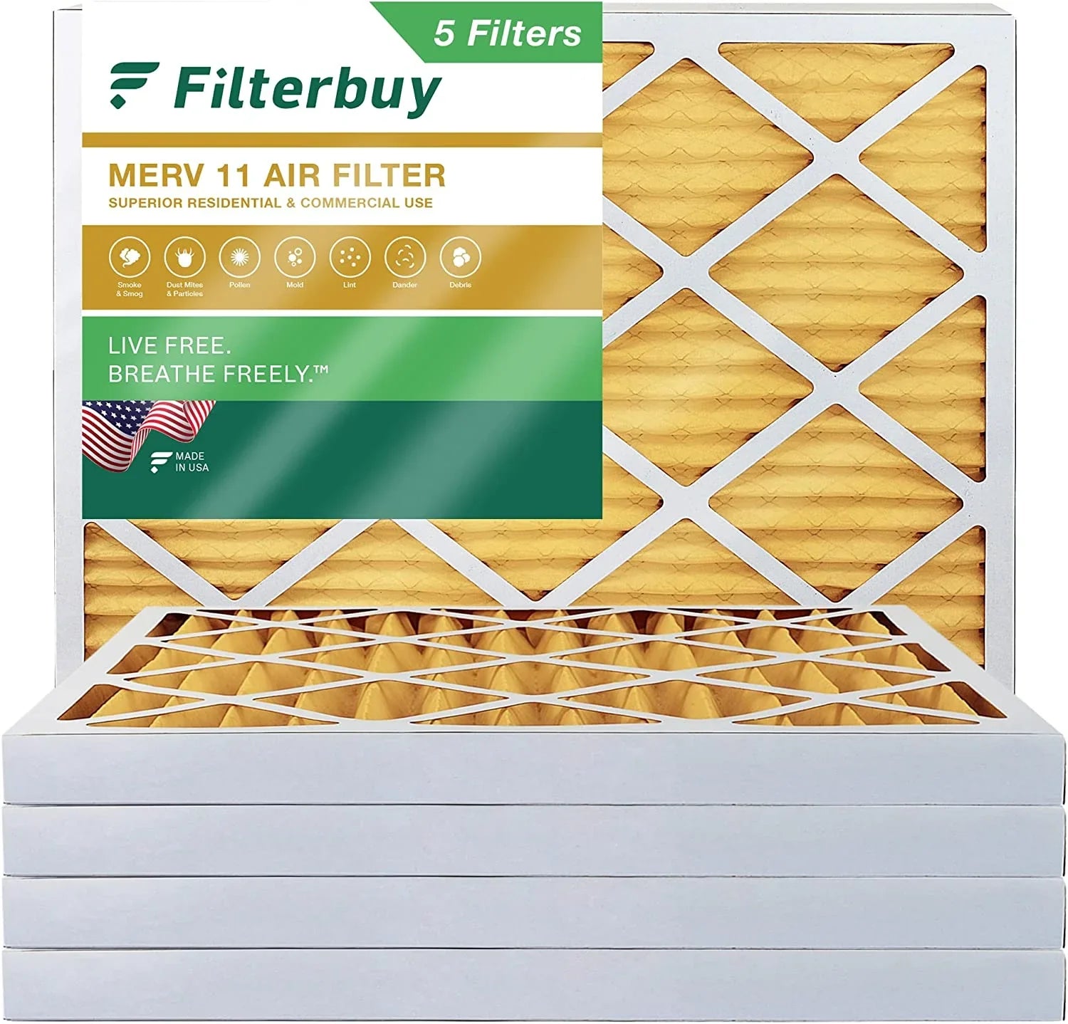 10x16x2 Pleated 11 Furnace (5-Pack) AC HVAC Filters Filterbuy Air MERV