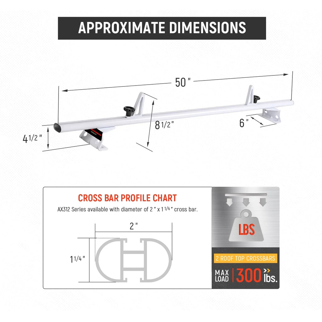ProMaster City Ladder Roof AX312-PR White Bar AA-Racks Rack System Van (50") 2 w/ 2015-On RAM Model Aluminum Stopper