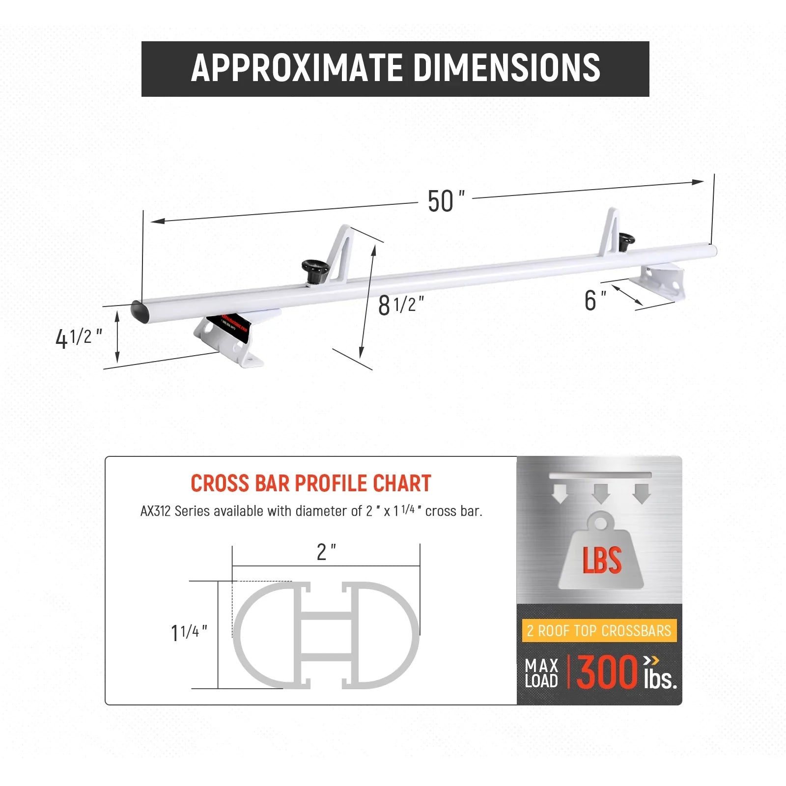 ProMaster City Ladder Roof AX312-PR White Bar AA-Racks Rack System Van (50") 2 w/ 2015-On RAM Model Aluminum Stopper