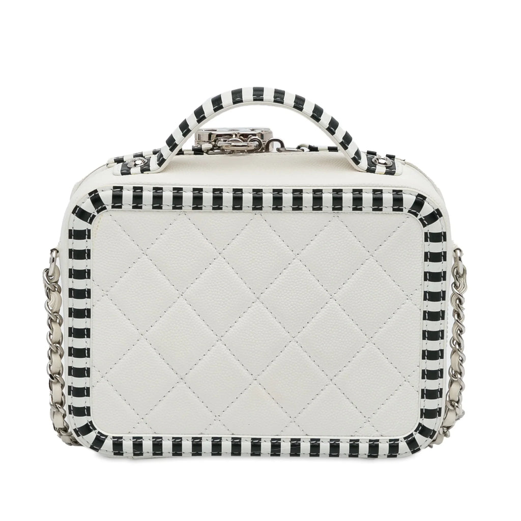 Filigree Leather (Like Pre-Owned Caviar Bag Authenticated CC White Unisex Small Chanel New) Vanity