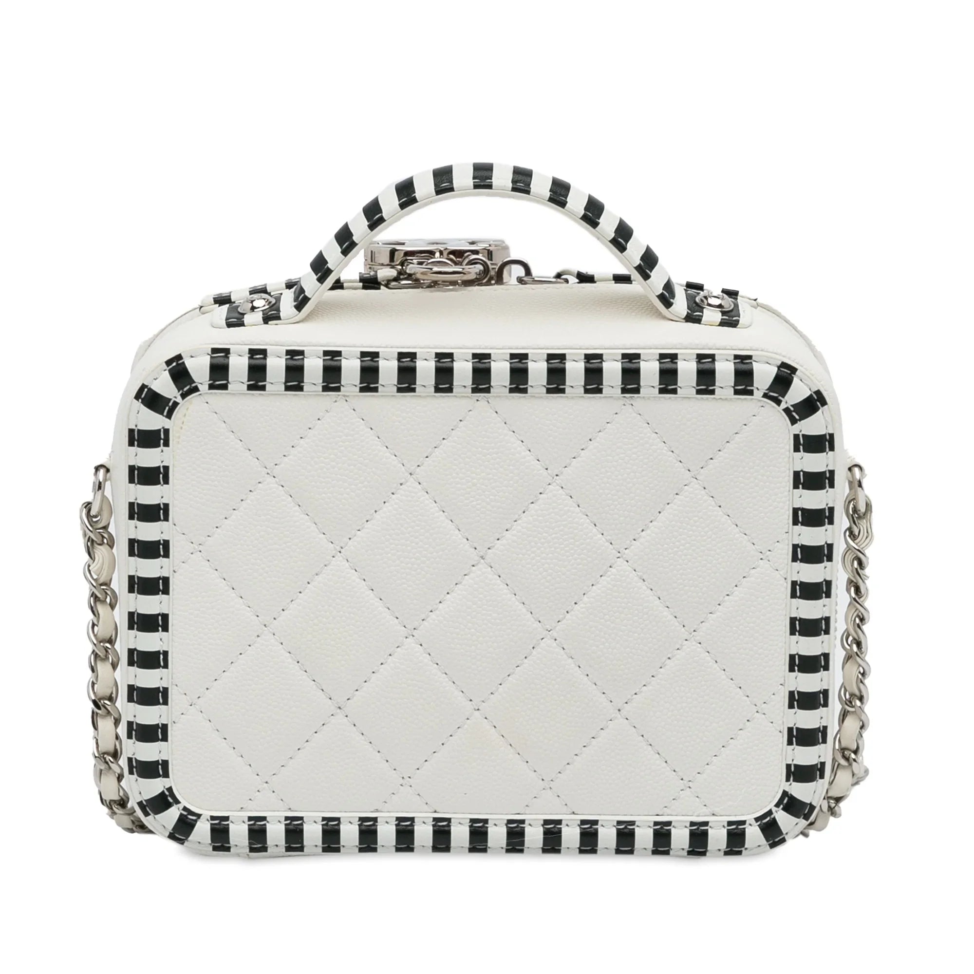 Filigree Leather (Like Pre-Owned Caviar Bag Authenticated CC White Unisex Small Chanel New) Vanity