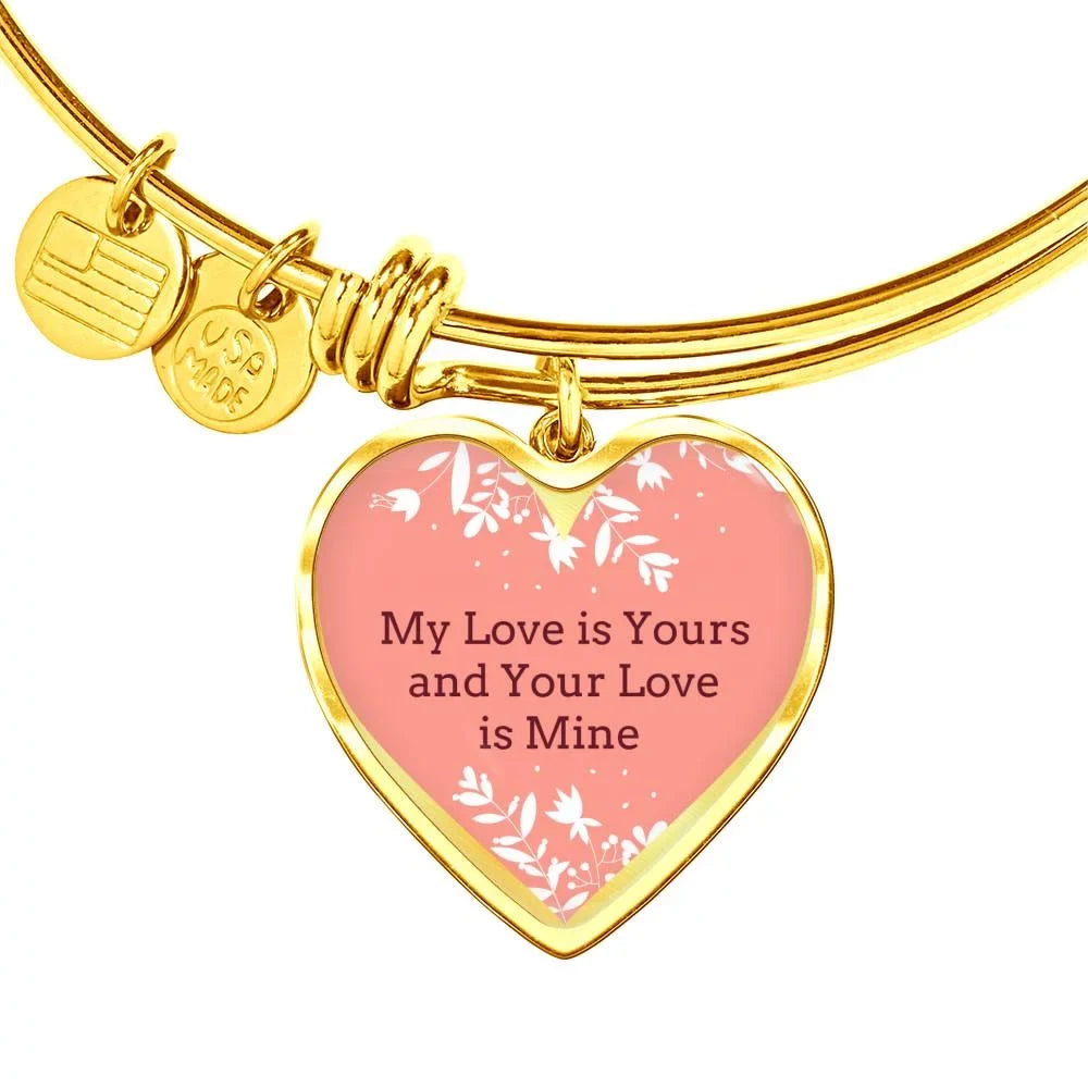 My or Pink is Bangle 18k Steel Gold Heart 18-22" Yours Love Stainless