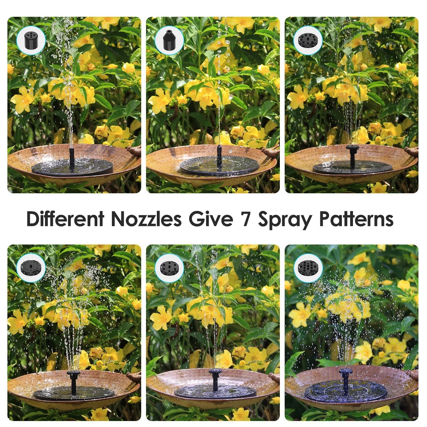 Solar Fountain 3W, Bird Patterns Shinysix Spray Pool Garden 7 Bath Pond for Fountain Pump with