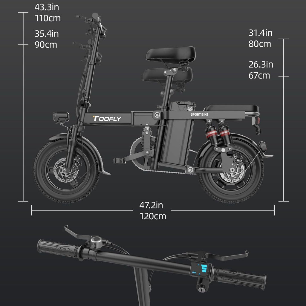 14" for Bicycle Electric Toofly 15Ah-City 400W Bike 48V Ebike Folding 2024 Adult