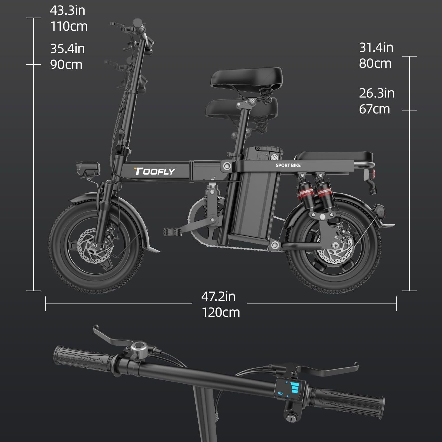 14" for Bicycle Electric Toofly 15Ah-City 400W Bike 48V Ebike Folding 2024 Adult