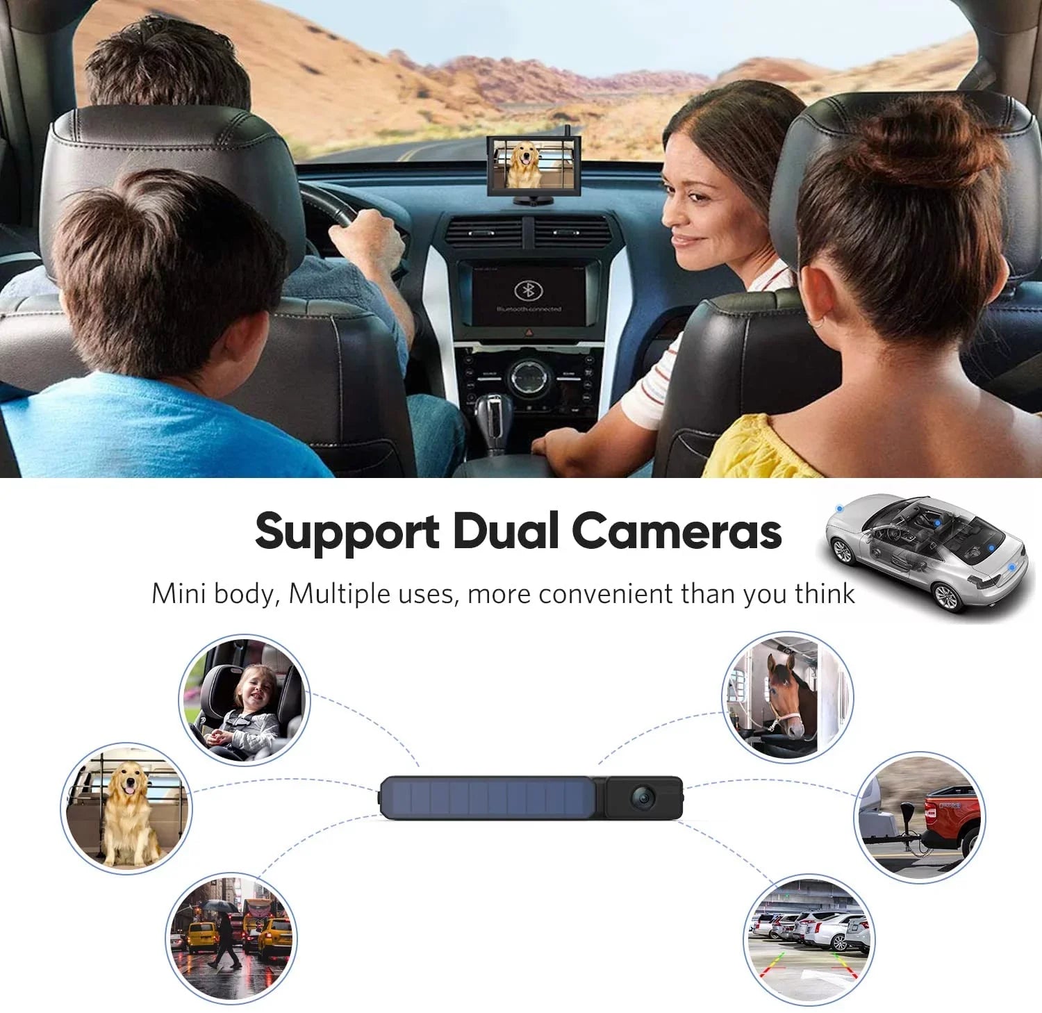 Rear Camera Parking Trailer License Camera for Wireless Channels Camera Wireless 2 Car, View Backup Solar Battery Plate Reverse with Installation,Solar Monitor Easy RV for System